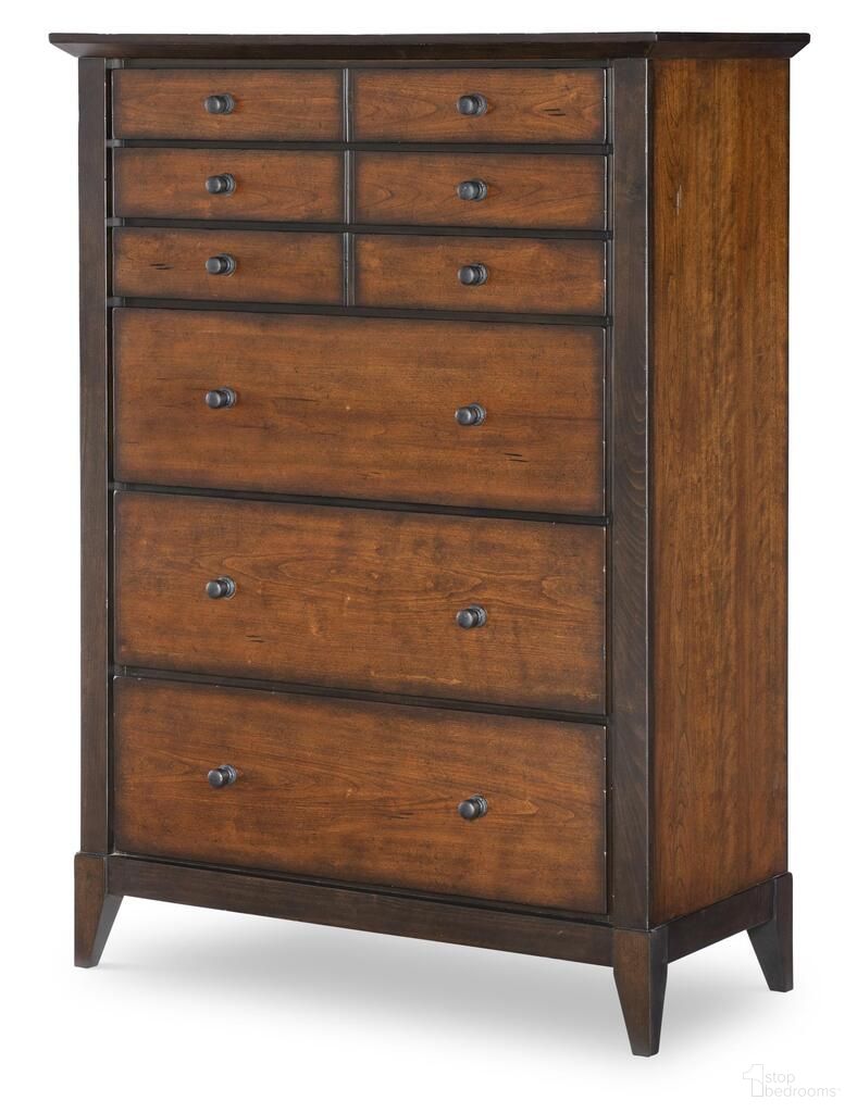 The appearance of Fenmore Drawer Chest In Mocha and Distressed Cherry designed by Legacy Classic in the traditional interior design. This mocha and distressed cherry piece of furniture was selected by 1StopBedrooms from Fenmore Collection to add a touch of cosiness and style into your home. Sku: 4130-2200. Material: Poplar Solid.