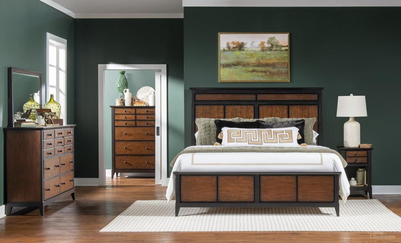 The appearance of Fenmore Complete Panel Bedroom Set In Mocha and Distressed Cherry designed by Legacy Classic in the traditional interior design. This mocha and distressed cherry piece of furniture  was selected by 1StopBedrooms from Fenmore Collection to add a touch of cosiness and style into your home. Sku: 4130-4105;4130-4115;4130-4901;4130-3101. Bed Size: Queen. Material: Cherry Veneer.