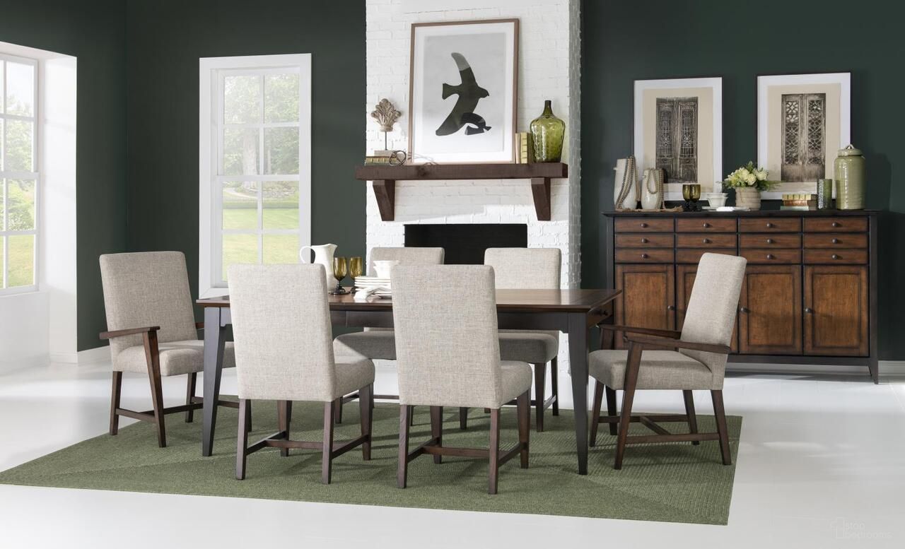 The appearance of Fenmore Dining Room Set with UPH Chair In Mocha and Distressed Cherry designed by Legacy Classic in the traditional interior design. This mocha and distressed cherry piece of furniture was selected by 1StopBedrooms from Fenmore Collection to add a touch of cosiness and style into your home. Sku: 4130-121;4130-140. Table Top Shape: Rectangular. Size: 82" x 42". Material: Cherry Veneer.