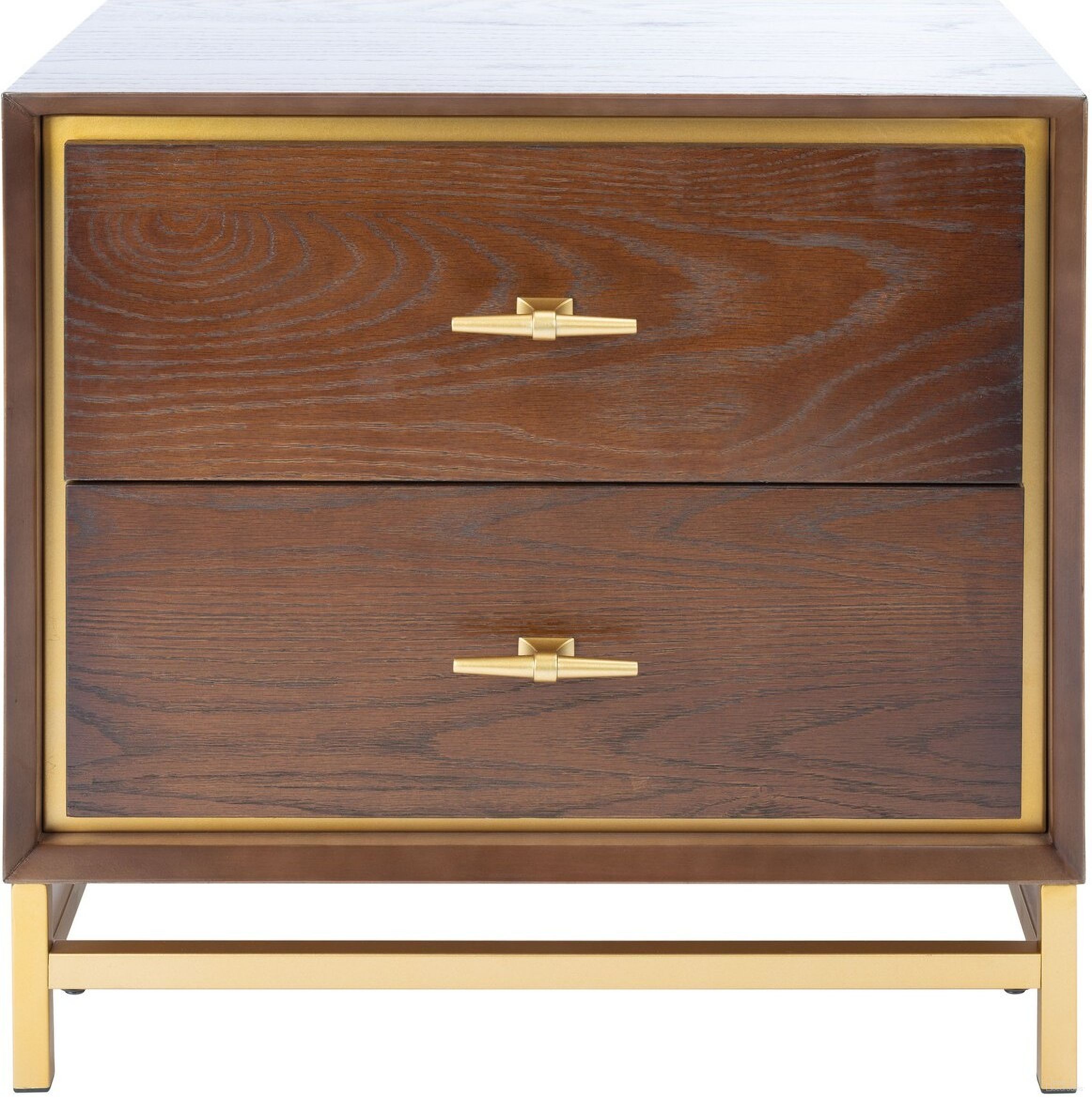The appearance of Fenno 2 Drawer Nightstand in Walnut designed by Safavieh in the modern / contemporary interior design. This walnut piece of furniture  was selected by 1StopBedrooms from Fenno Collection to add a touch of cosiness and style into your home. Sku: NST6401B. Material: Wood.