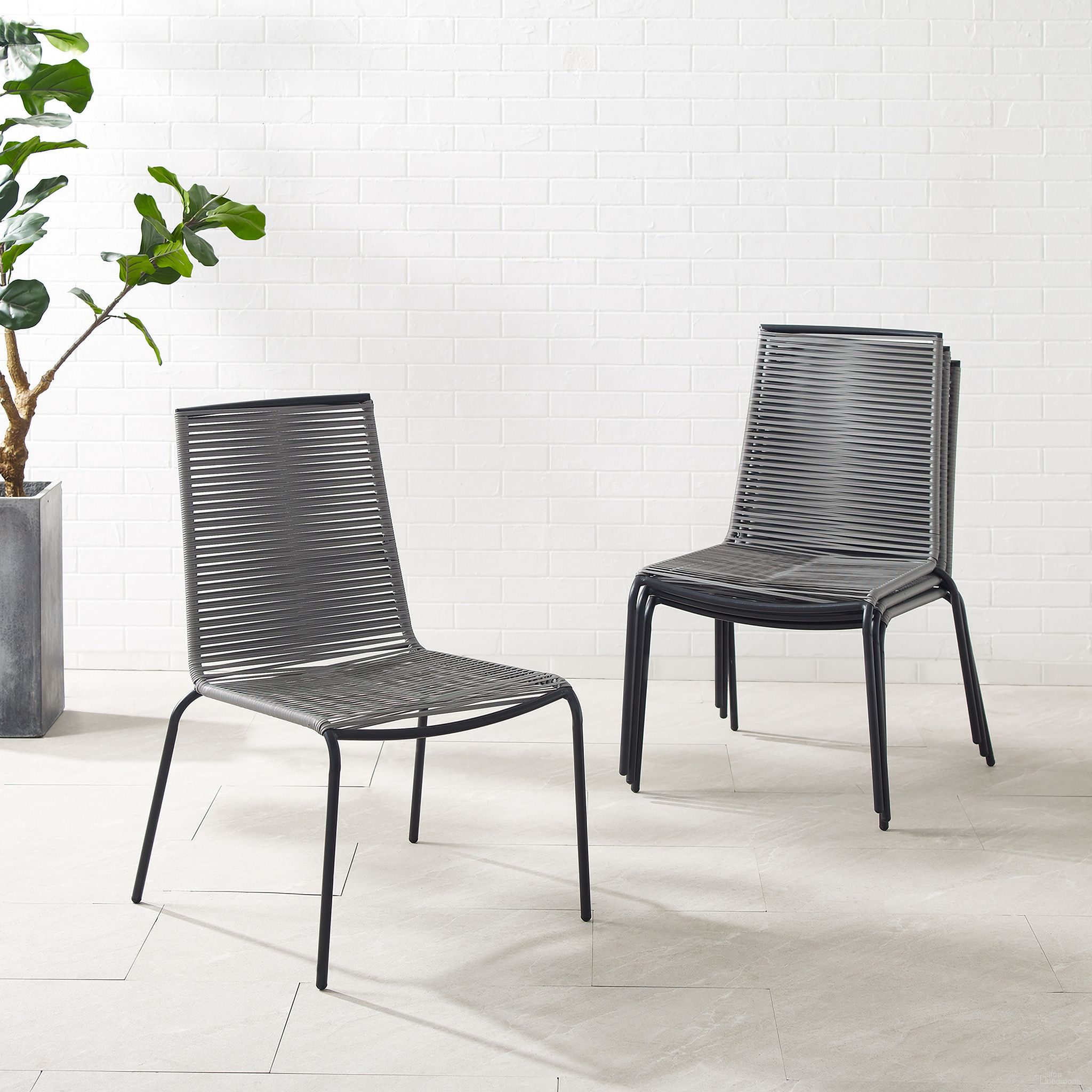 The appearance of Fenton Stackable Wicker Outdoor Chair In Gray and Matte Black - Set of 4 designed by Crosley Brands in the modern / contemporary interior design. This gray piece of furniture was selected by 1StopBedrooms from Fenton Collection to add a touch of cosiness and style into your home. Sku: CO7290MB-GY;CO7290MB-GY;CO7290MB-GY;CO7290MB-GY. Material: Steel.