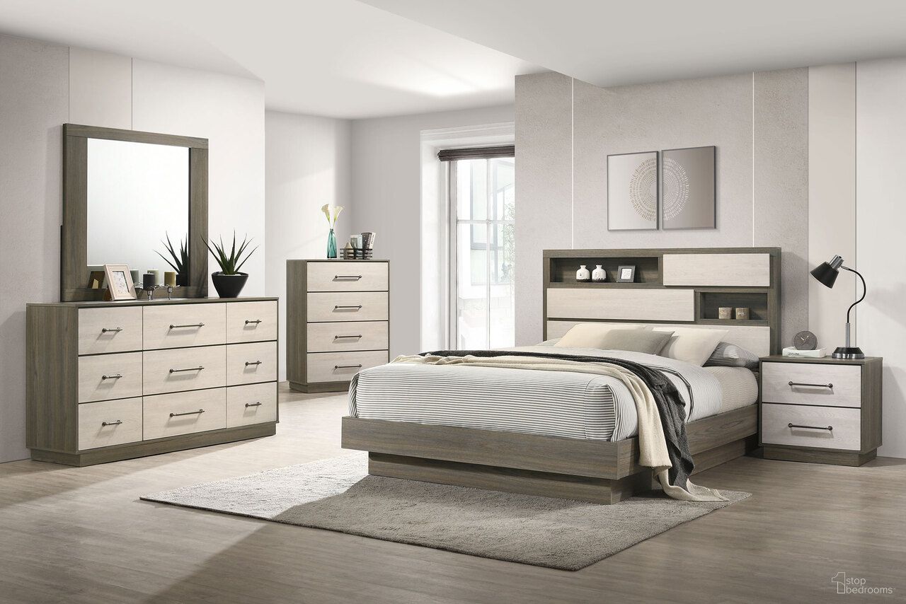 The appearance of Fenwick Bookcase Bedroom Set In Grey Oak and Almond designed by Coaster in the modern / contemporary interior design. This grey oak/almond piece of furniture was selected by 1StopBedrooms from Fenwick Collection to add a touch of cosiness and style into your home. Sku: 224981QB1;224981QB2;224981QB3;224982. Bed Size: California King. Material: MDF.