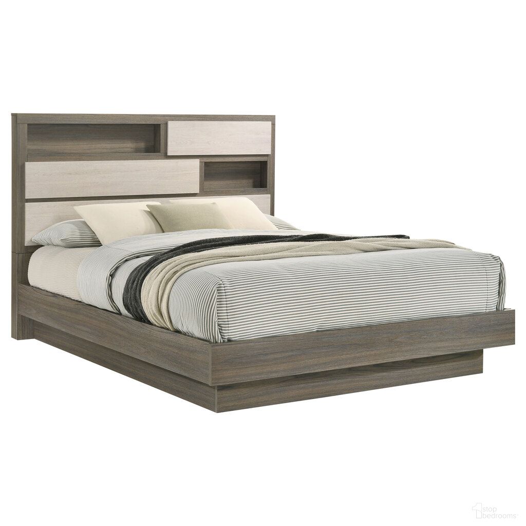Fenwick California King Bed Bookcase Headboard In Grey Oak and Almond