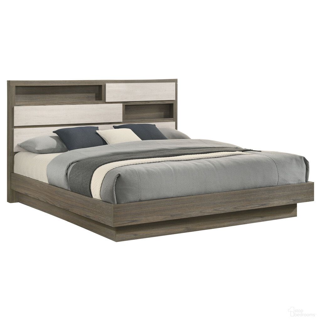 The appearance of Fenwick Eastern King Bed Bookcase Headboard In Grey Oak and Almond designed by Coaster in the modern / contemporary interior design. This grey oak/almond piece of furniture was selected by 1StopBedrooms from Fenwick Collection to add a touch of cosiness and style into your home. Sku: 224981KEB1;224981KEB2;224981KEB3. Bed Type: Bookcase Bed. Bed Size: King. Material: MDF.