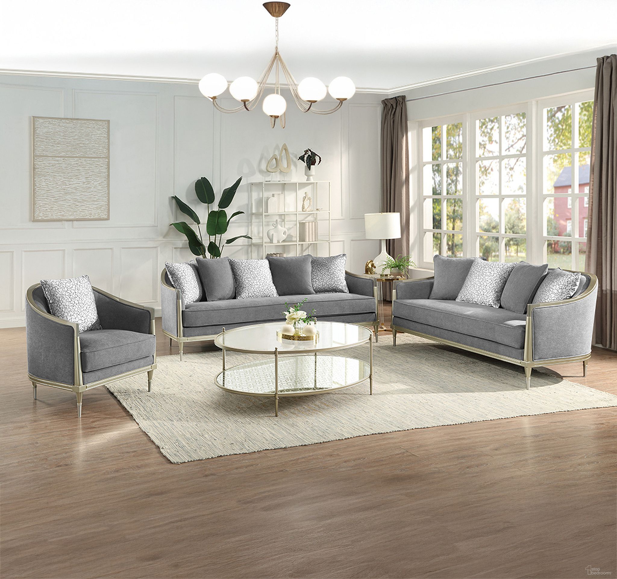 The appearance of Fernando Living Room Set with Pillows In Champagne and Gray designed by ACME in the modern / contemporary interior design. This champagne and gray piece of furniture was selected by 1StopBedrooms from Fernando Collection to add a touch of cosiness and style into your home. Sku: LV04820;LV04821. Material: Fabric.