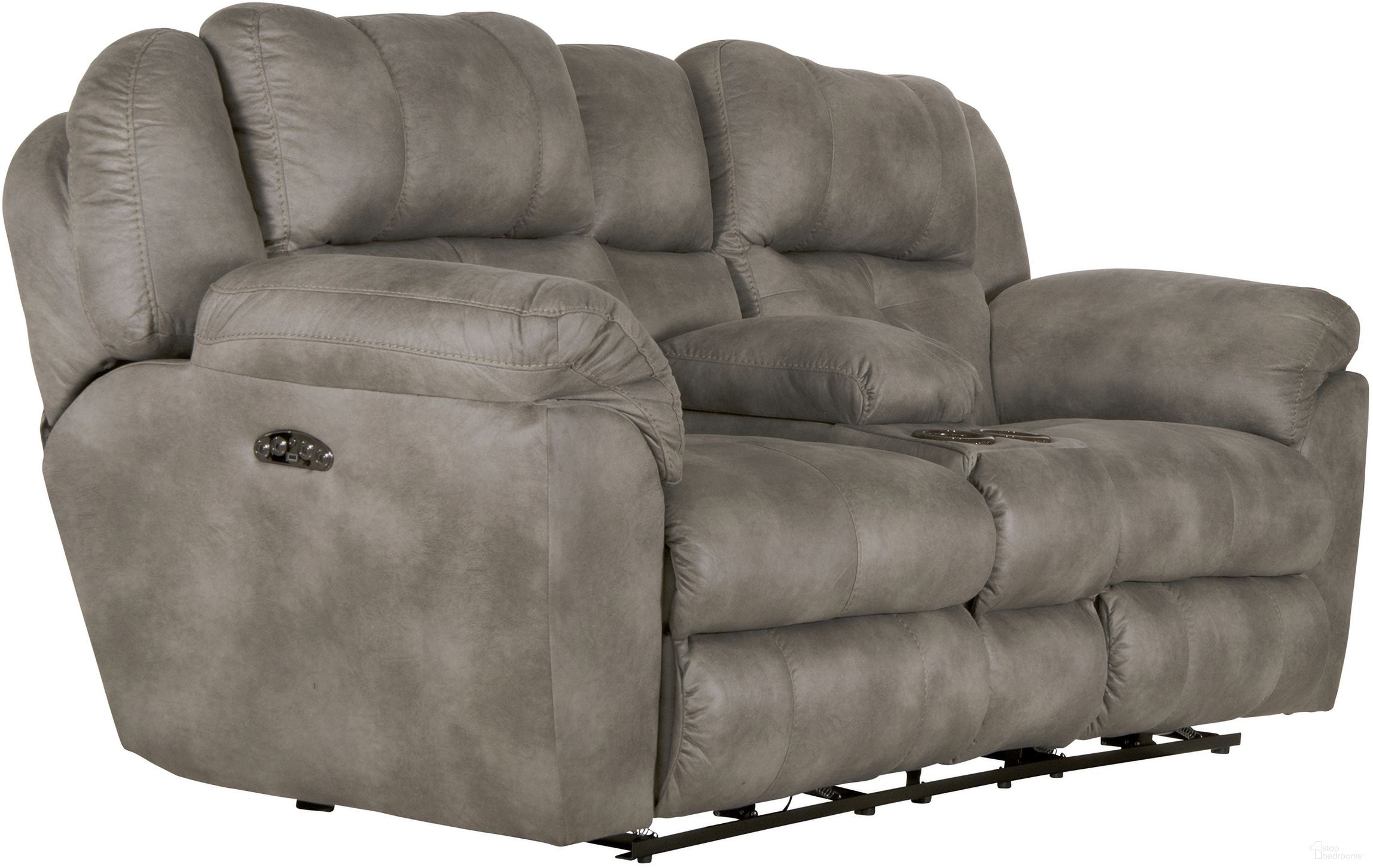The appearance of Ferrington Power Lay Flat Reclining Loveseat w/ Console (Steel) designed by Catnapper in the modern / contemporary interior design. This steel piece of furniture  was selected by 1StopBedrooms from Ferrington Collection to add a touch of cosiness and style into your home. Sku: 61899130028. Material: Fabric.