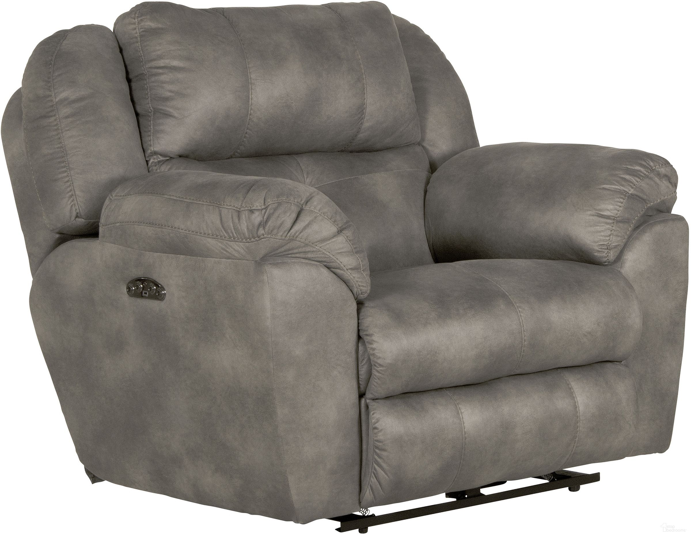 The appearance of Ferrington Steel Power Lay Flat Recliner designed by Catnapper in the modern / contemporary interior design. This gray piece of furniture  was selected by 1StopBedrooms from Ferrington Collection to add a touch of cosiness and style into your home. Sku: 618907130028. Material: Fabric.
