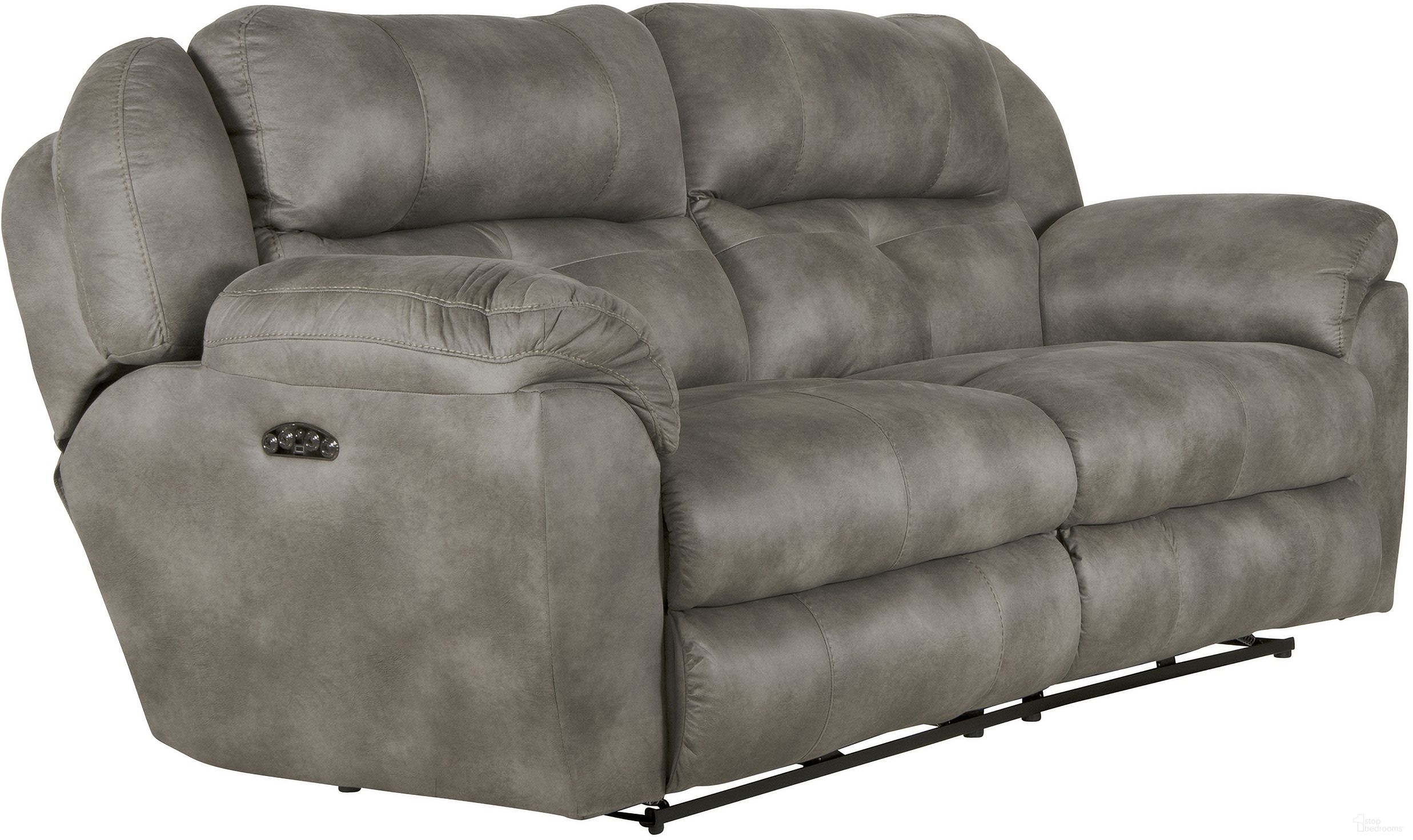 The appearance of Ferrington Steel Power Lay Flat Reclining Sofa designed by Catnapper in the modern / contemporary interior design. This gray piece of furniture was selected by 1StopBedrooms from Ferrington Collection to add a touch of cosiness and style into your home. Sku: 61891130028. Material: Fabric.