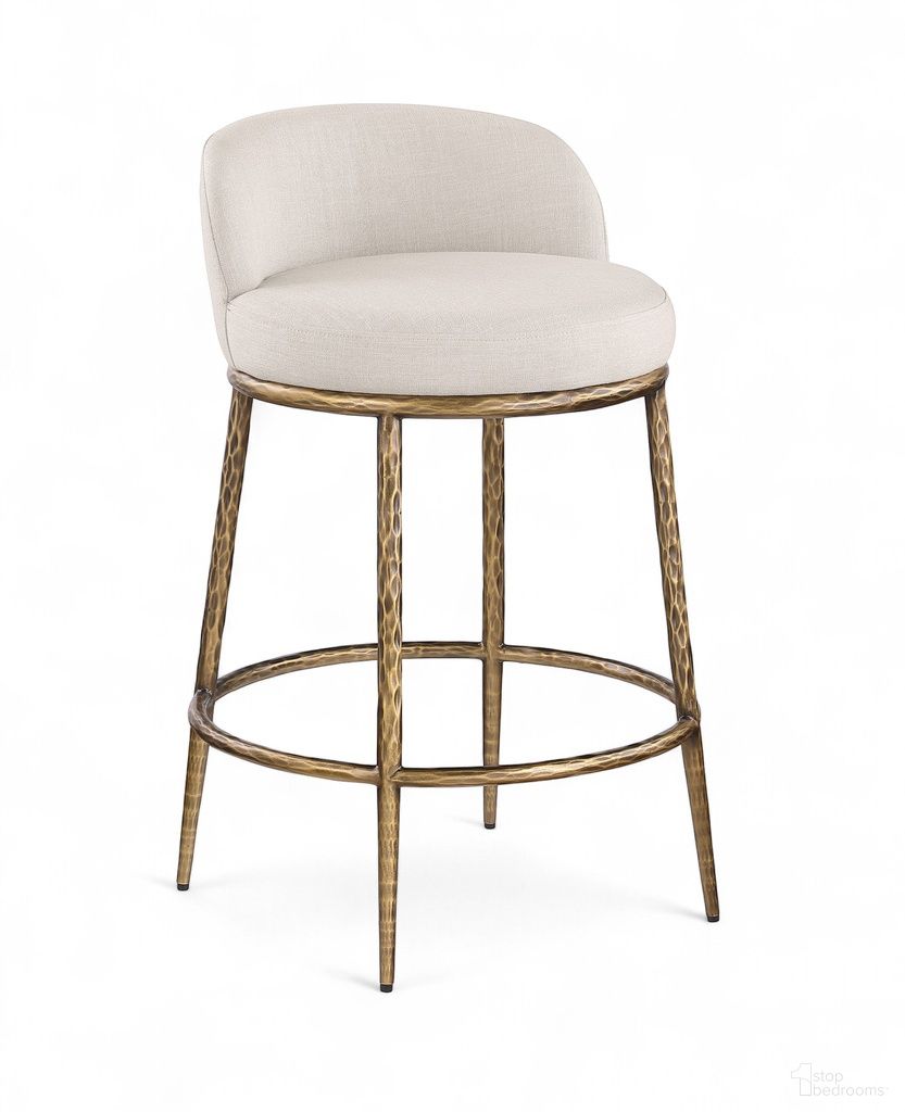 Ferro Linen Textured Performance Fabric Upholstered Counter Stool In Beige