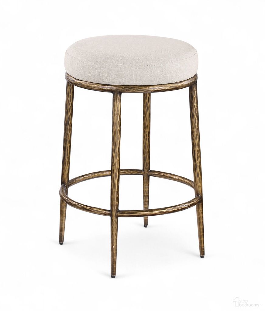 Ferro Linen Textured Performance Fabric Upholstered Counter Stool In Beige