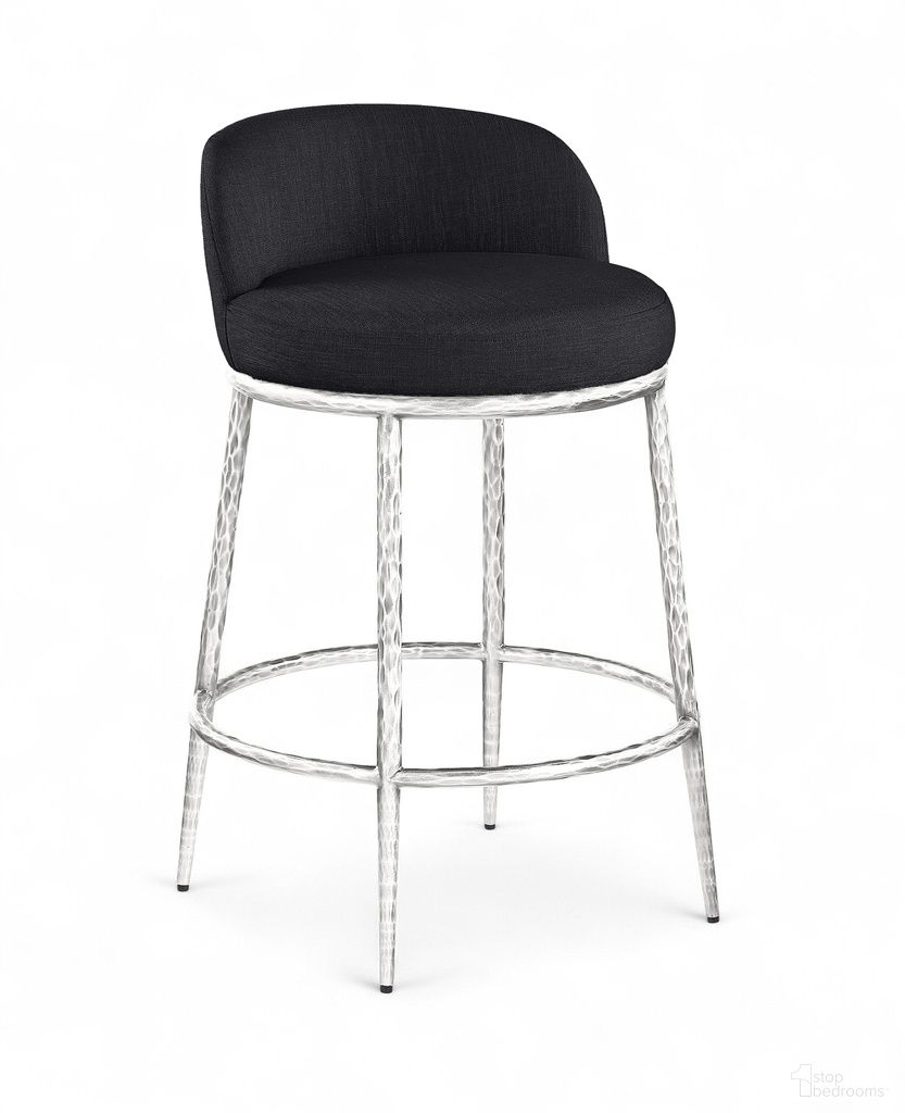 Ferro Linen Textured Performance Fabric Upholstered Counter Stool In Black