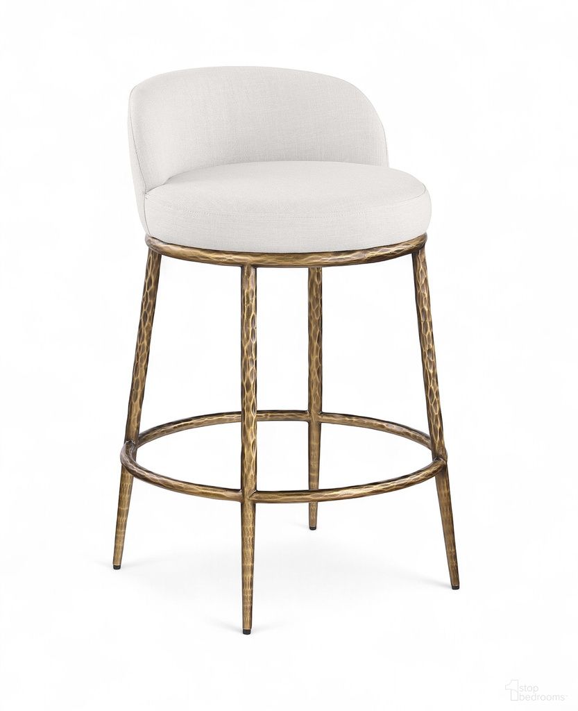 The appearance of Ferro Linen Textured Performance Fabric Upholstered Counter Stool In Cream designed by Meridian in the modern / contemporary interior design. This cream piece of furniture  was selected by 1StopBedrooms from Ferro Collection to add a touch of cosiness and style into your home. Sku: 88067Cream-C. Material: Foam.