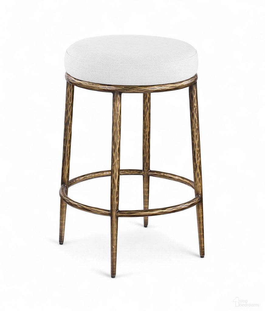 Ferro Linen Textured Performance Fabric Upholstered Counter Stool In White