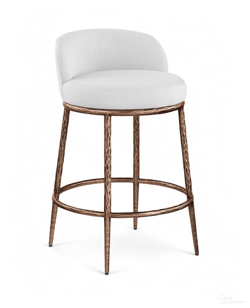 The appearance of Ferro Linen Textured Performance Fabric Upholstered Counter Stool In White designed by Meridian in the modern / contemporary interior design. This white piece of furniture was selected by 1StopBedrooms from Ferro Collection to add a touch of cosiness and style into your home. Sku: 88068White-C. Material: Foam.