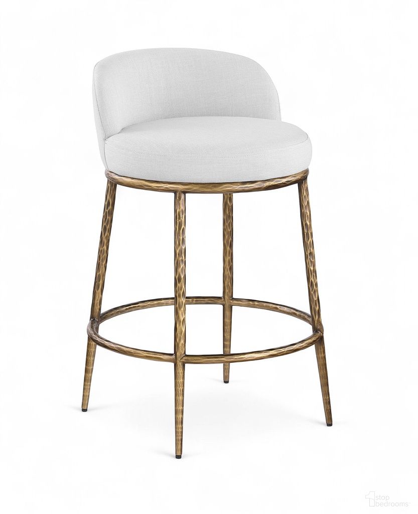 The appearance of Ferro Linen Textured Performance Fabric Upholstered Counter Stool In White designed by Meridian in the modern / contemporary interior design. This white piece of furniture was selected by 1StopBedrooms from Ferro Collection to add a touch of cosiness and style into your home. Sku: 88067White-C. Material: Foam.