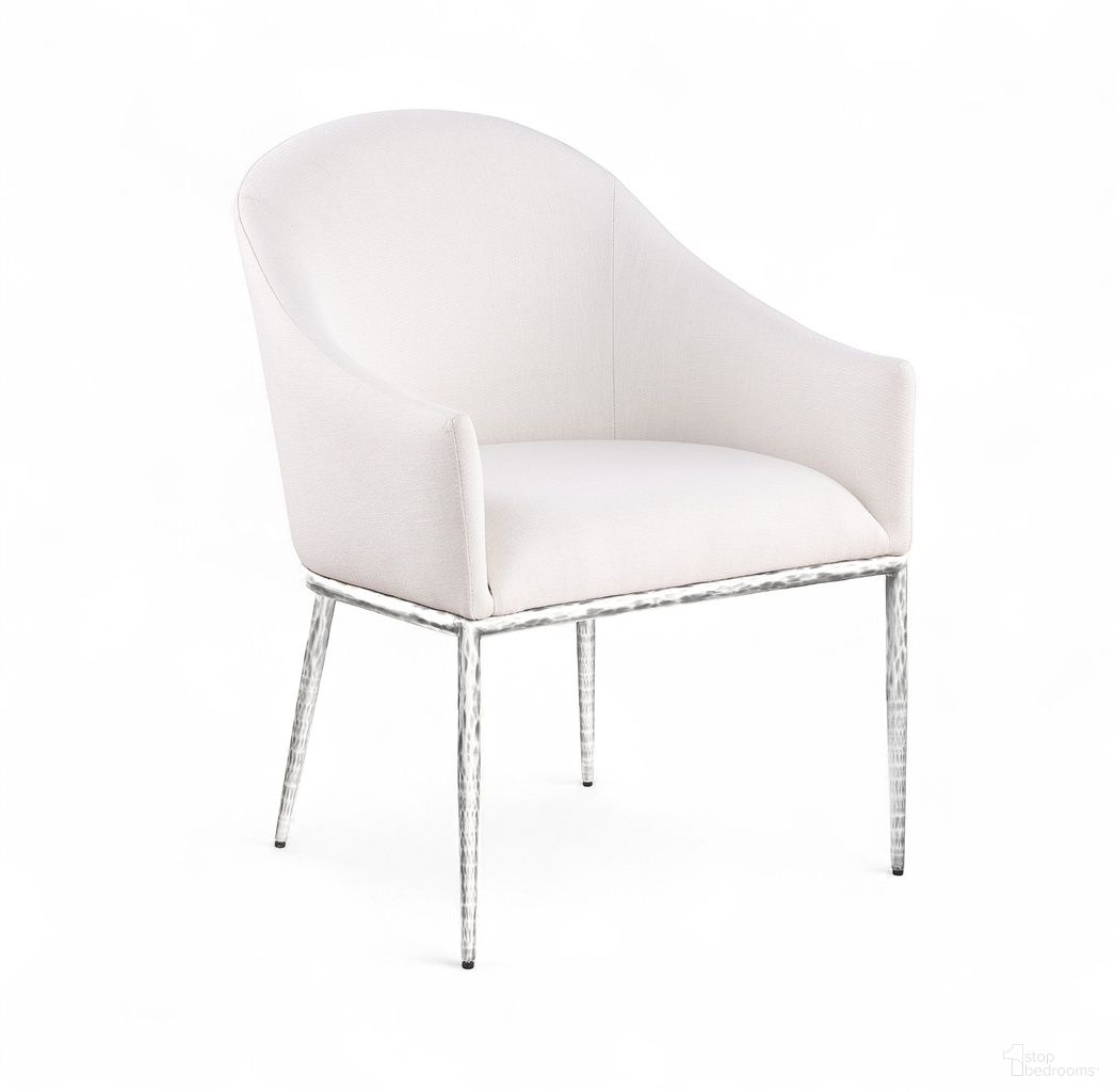 The appearance of Ferro Linen Textured Performance Fabric Upholstered Dining Arm Chair In Cream designed by Meridian in the modern / contemporary interior design. This cream piece of furniture was selected by 1StopBedrooms from Ferro Collection to add a touch of cosiness and style into your home. Sku: 88038Cream-AC. Material: Foam. Chair Type: Arm Chair.