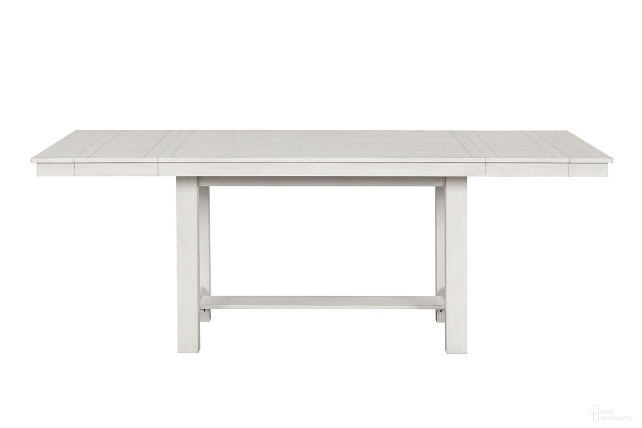 The appearance of Ferrone Dining Table In Rustic White Oak designed by Furniture of America in the rustic / southwestern interior design. This rustic white oak piece of furniture  was selected by 1StopBedrooms from Ferrone Collection to add a touch of cosiness and style into your home. Sku: FM3429WH-T. Table Base Style: Trestle. Table Top Shape: Rectangular. Material: Rubberwood. Size: 41" x 84".