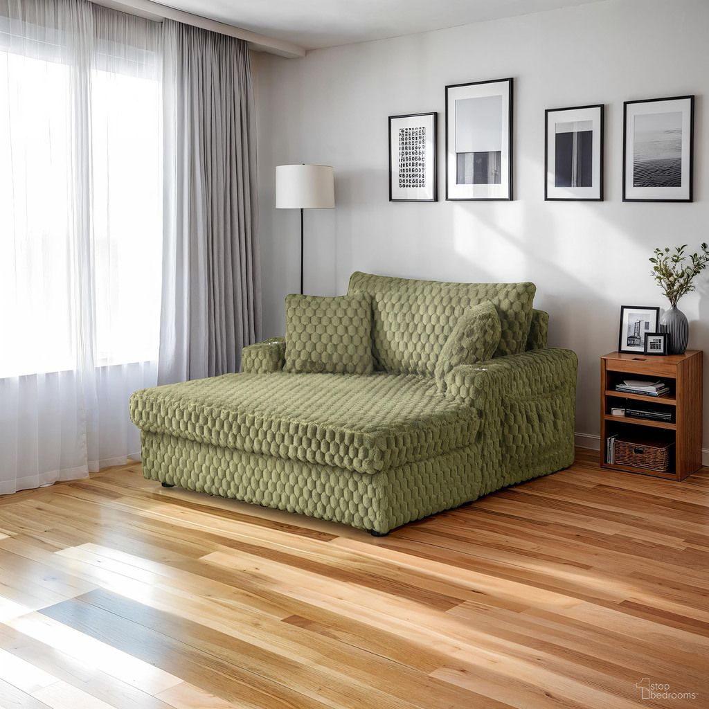 The appearance of Ferryhill 2-Arm Chaise In Olive Green designed by Furniture of America in the modern / contemporary interior design. This olive green piece of furniture  was selected by 1StopBedrooms from Ferryhill Collection to add a touch of cosiness and style into your home. Sku: SL69000GR-1;SL69000GR-2. Material: Fabric.