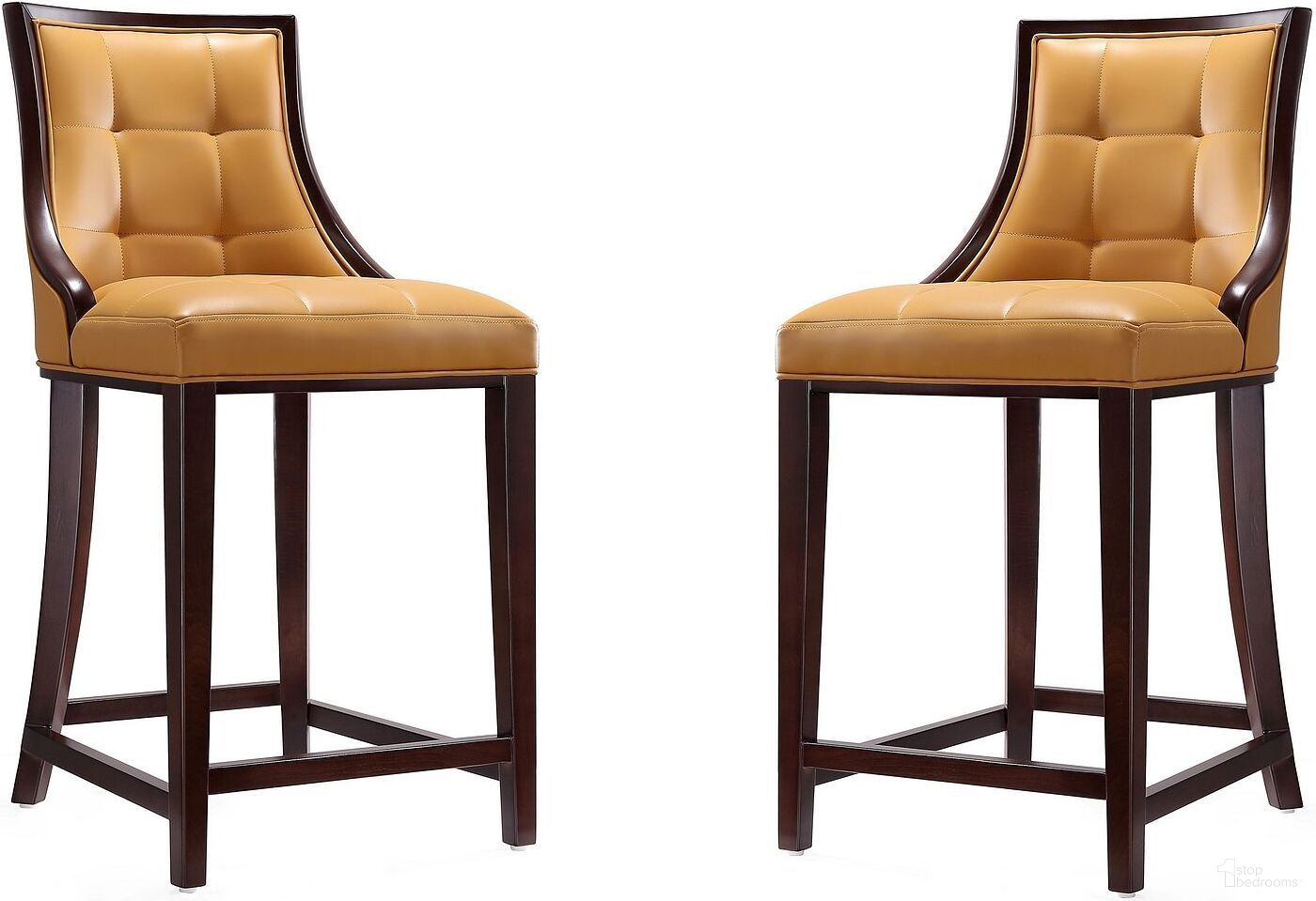 Fifth Ave Counter Stool in Camel and Dark Walnut (Set of 2)