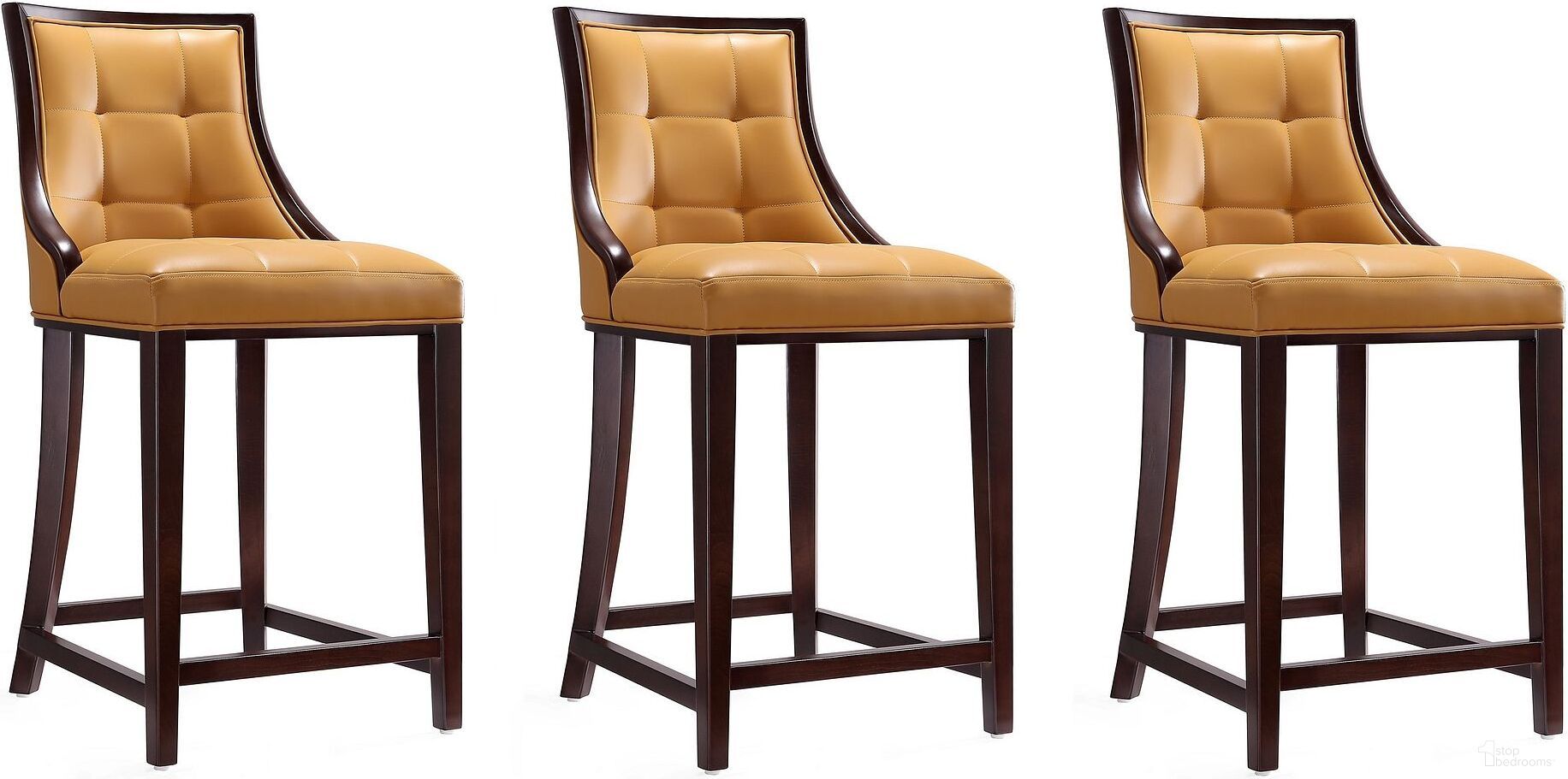 Fifth Ave Counter Stool in Camel and Dark Walnut (Set of 3)