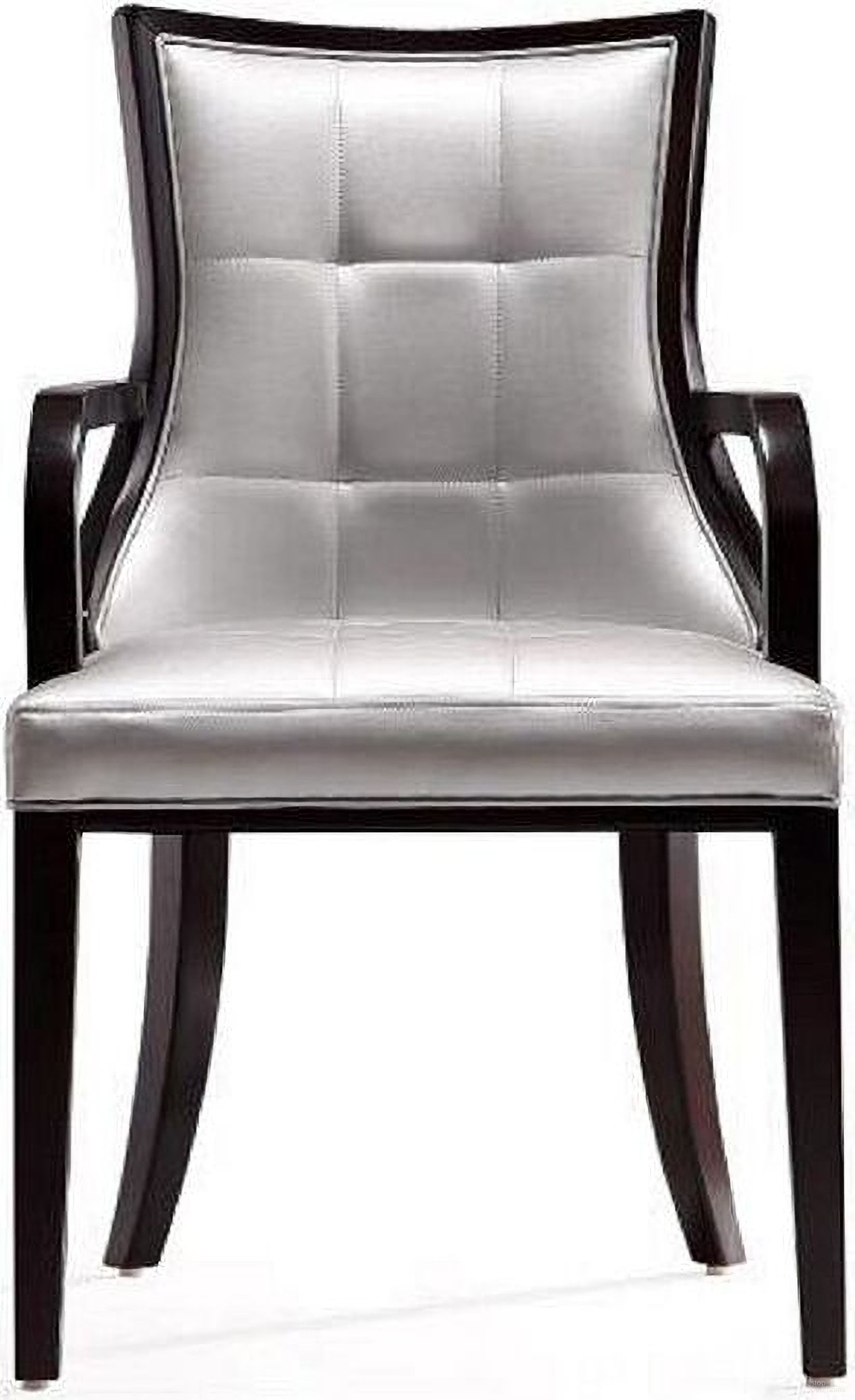 The appearance of Fifth Avenue Faux Leather Dining Armchair in Silver and Walnut designed by Manhattan Comfort in the traditional interior design. This silver piece of furniture was selected by 1StopBedrooms from Fifth Avenue Collection to add a touch of cosiness and style into your home. Sku: DC008AR-SV. Material: Wood. Chair Type: Arm Chair.