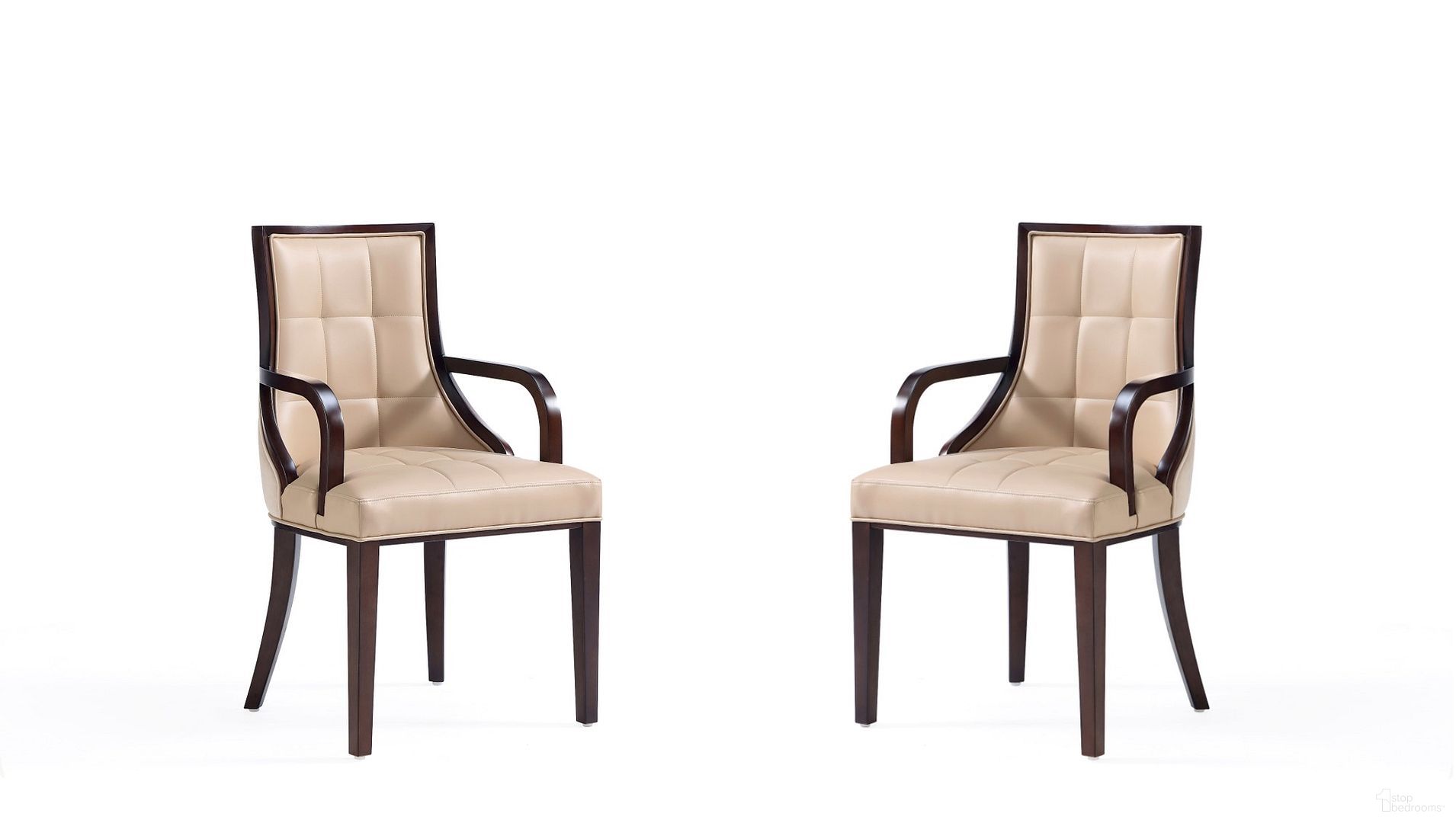 The appearance of Fifth Avenue Faux Leather Dining Armchair Set of 2 In Tan and Walnut designed by Manhattan Comfort in the traditional interior design. This tan piece of furniture was selected by 1StopBedrooms from Fifth Avenue Collection to add a touch of cosiness and style into your home. Sku: DC008AR-TN;DC008AR-TN. Material: Wood. Chair Type: Arm Chair.
