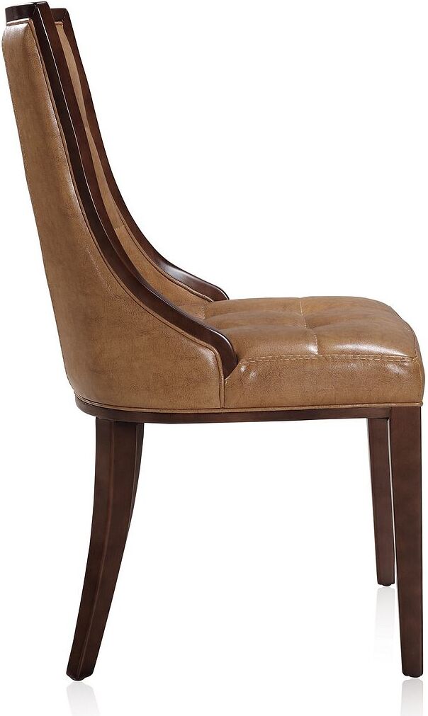 Fifth Avenue Faux Leather Dining Armchair in Tan and Walnut (Set of 2) -  Manhattan Comfort 2-DC008AR-TN