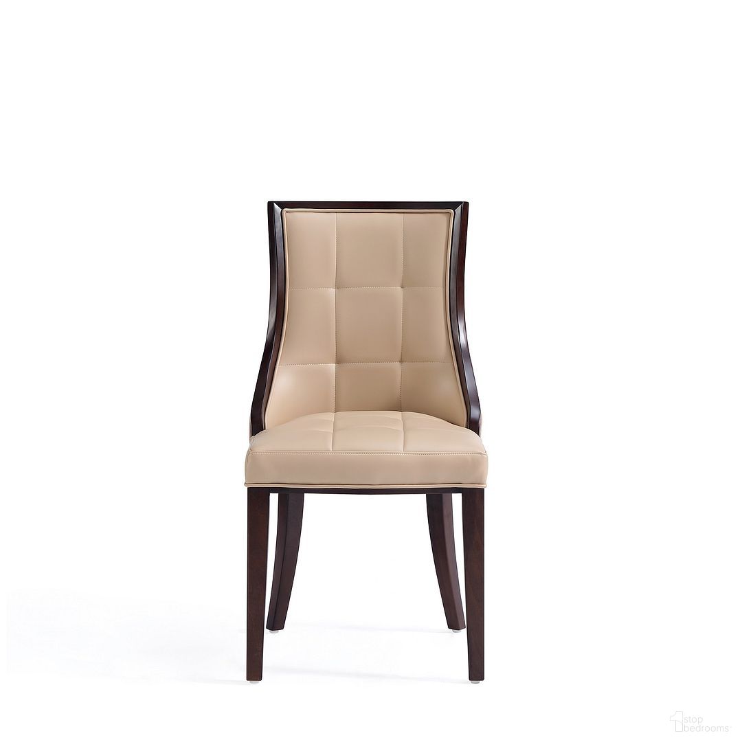 The appearance of Fifth Avenue Faux Leather Dining Chair Set of 2 In Tan and Walnut designed by Manhattan Comfort in the traditional interior design. This tan piece of furniture  was selected by 1StopBedrooms from Fifth Avenue Collection to add a touch of cosiness and style into your home. Sku: DC008-TN. Material: Wood. Chair Type: Side Chair.