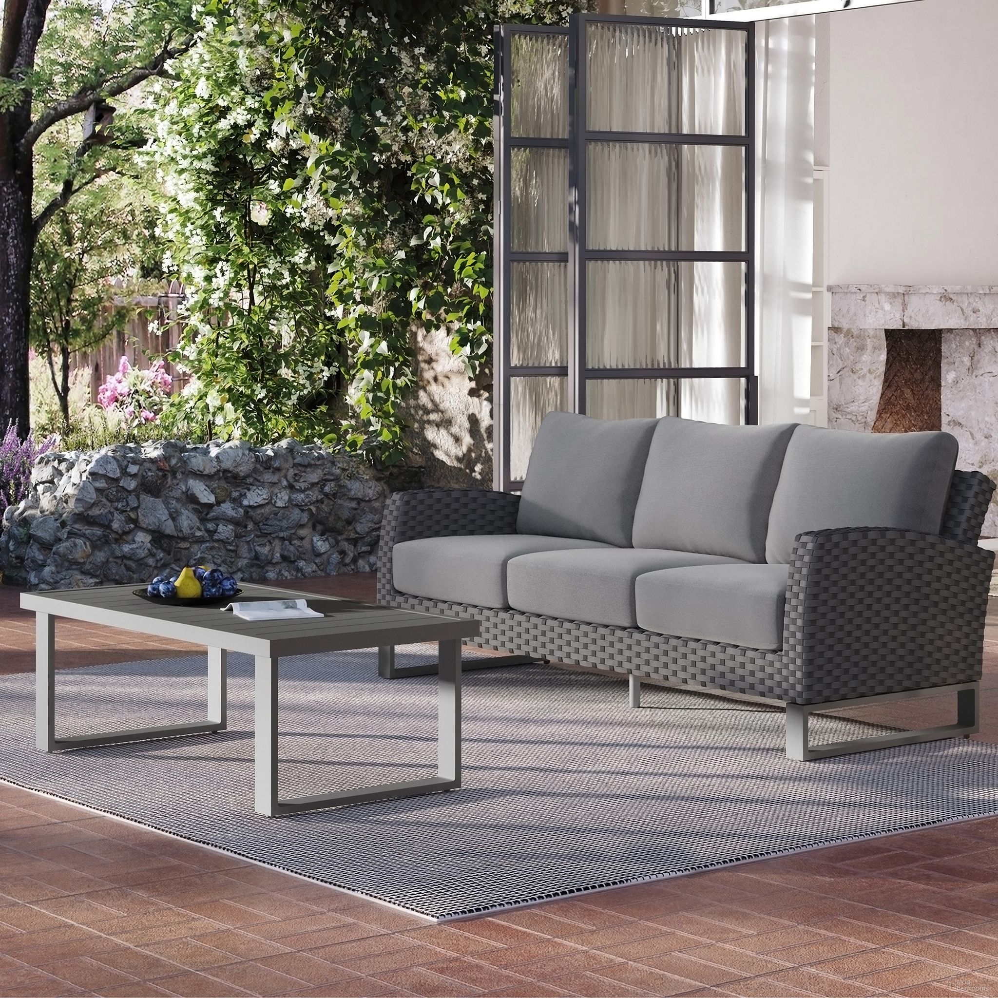 The appearance of Fiji Outdoor Patio 2 Piece Conversation Set In Gray designed by New Classic in the transitional interior design. This gray piece of furniture was selected by 1StopBedrooms from Fiji Collection to add a touch of cosiness and style into your home. Sku: G801G-30S. Material: Metal.