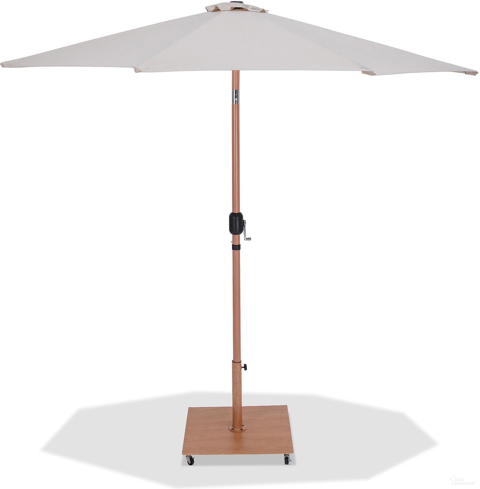 The appearance of Fiji Aluminum Patio Umbrella with Base Sets In Teak and Beige Fabric designed by Meridian in the modern / contemporary interior design. This teak and beige piece of furniture  was selected by 1StopBedrooms from Fiji Collection to add a touch of cosiness and style into your home. Sku: 55014Beige-U;349Teak. Material: Polyester.