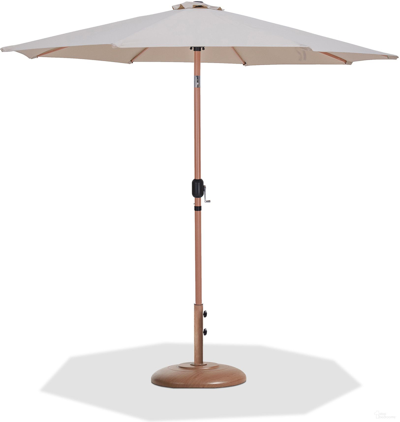 The appearance of Fiji Aluminum Patio Umbrella with Base Sets In Teak and Beige Fabric designed by Meridian in the modern / contemporary interior design. This teak and beige piece of furniture  was selected by 1StopBedrooms from Fiji Collection to add a touch of cosiness and style into your home. Sku: 55014Beige-U;350Teak. Material: Polyester.
