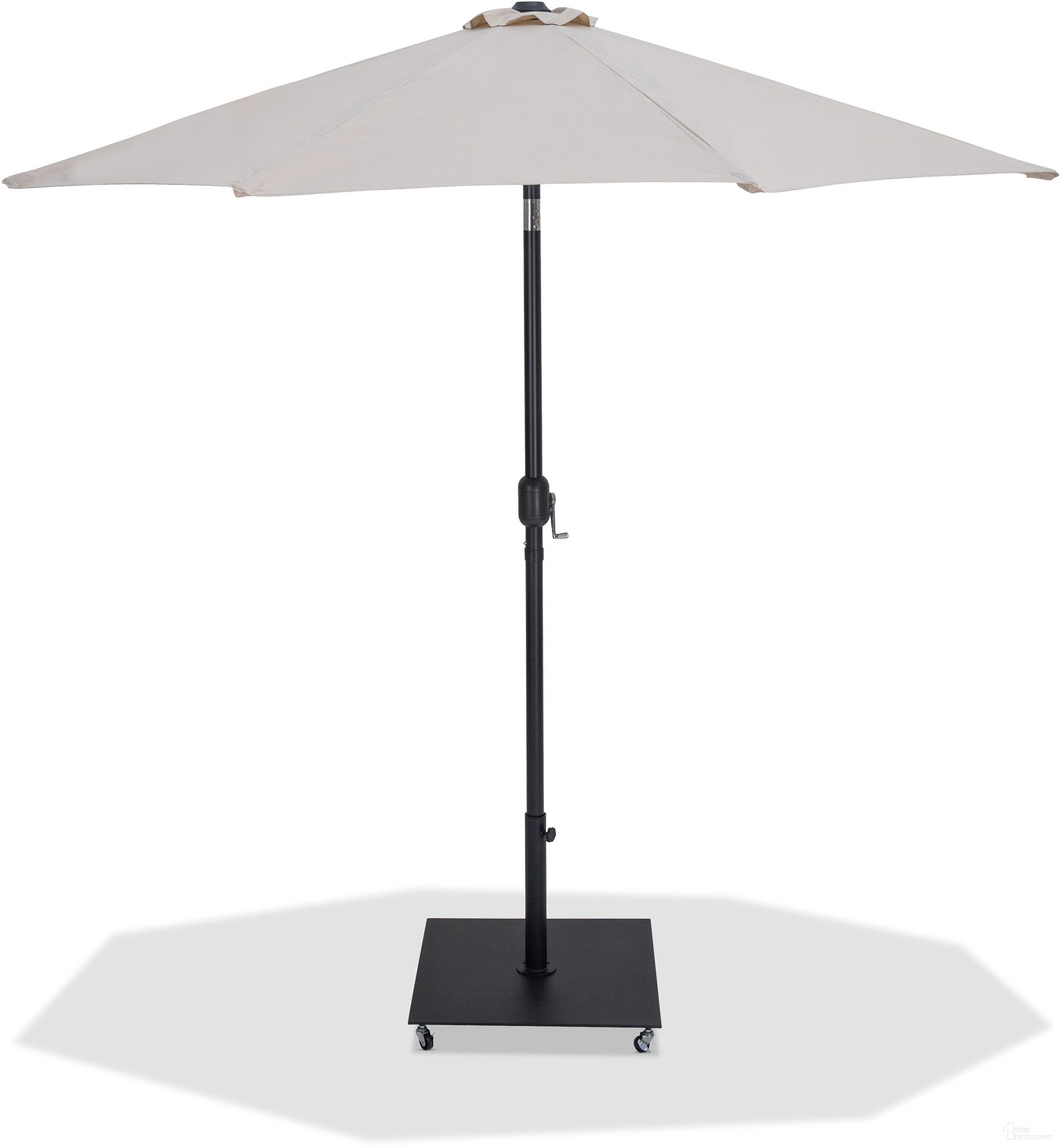 The appearance of Fiji Aluminum Patio Umbrella with Base Sets In Beige Fabric and Matte Black designed by Meridian in the modern / contemporary interior design. This beige/matte black piece of furniture  was selected by 1StopBedrooms from Fiji Collection to add a touch of cosiness and style into your home. Sku: 55016Beige-U;349Black. Material: Polyester.