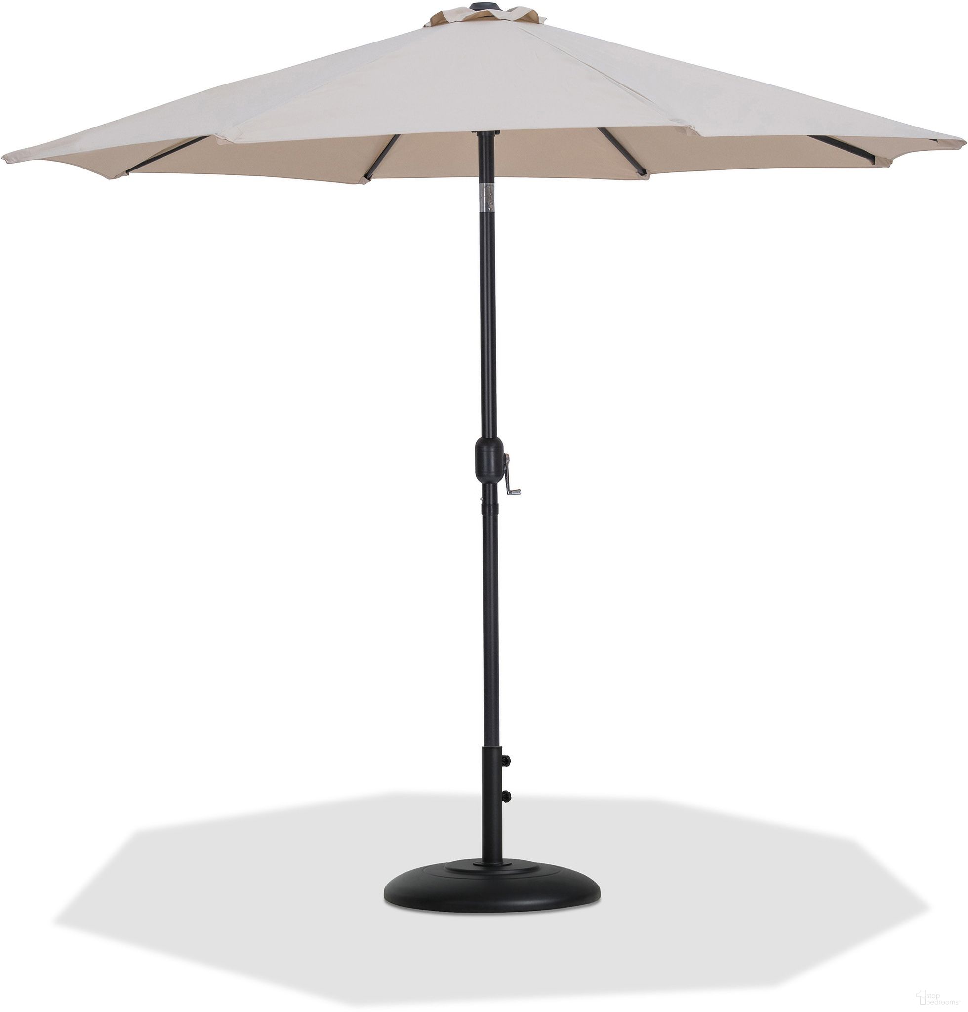 The appearance of Fiji Aluminum Patio Umbrella with Base Sets In Beige Fabric and Matte Black designed by Meridian in the modern / contemporary interior design. This beige/matte black piece of furniture was selected by 1StopBedrooms from Fiji Collection to add a touch of cosiness and style into your home. Sku: 55016Beige-U;350Black. Material: Polyester.