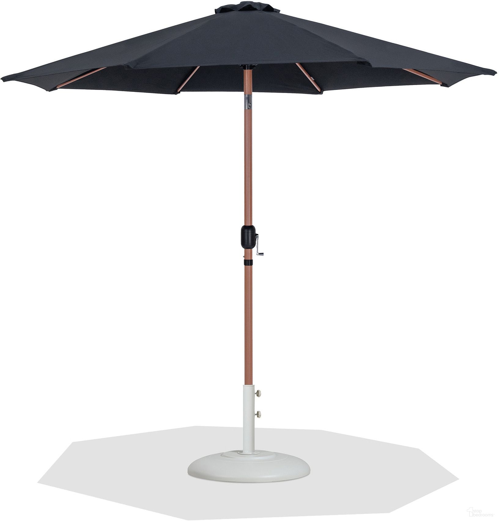 The appearance of Fiji Aluminum Patio Umbrella with Base Sets In Black Fabric and Teak designed by Meridian in the modern / contemporary interior design. This black and teak piece of furniture  was selected by 1StopBedrooms from Fiji Collection to add a touch of cosiness and style into your home. Sku: 55014Black-U;350White. Material: Polyester.