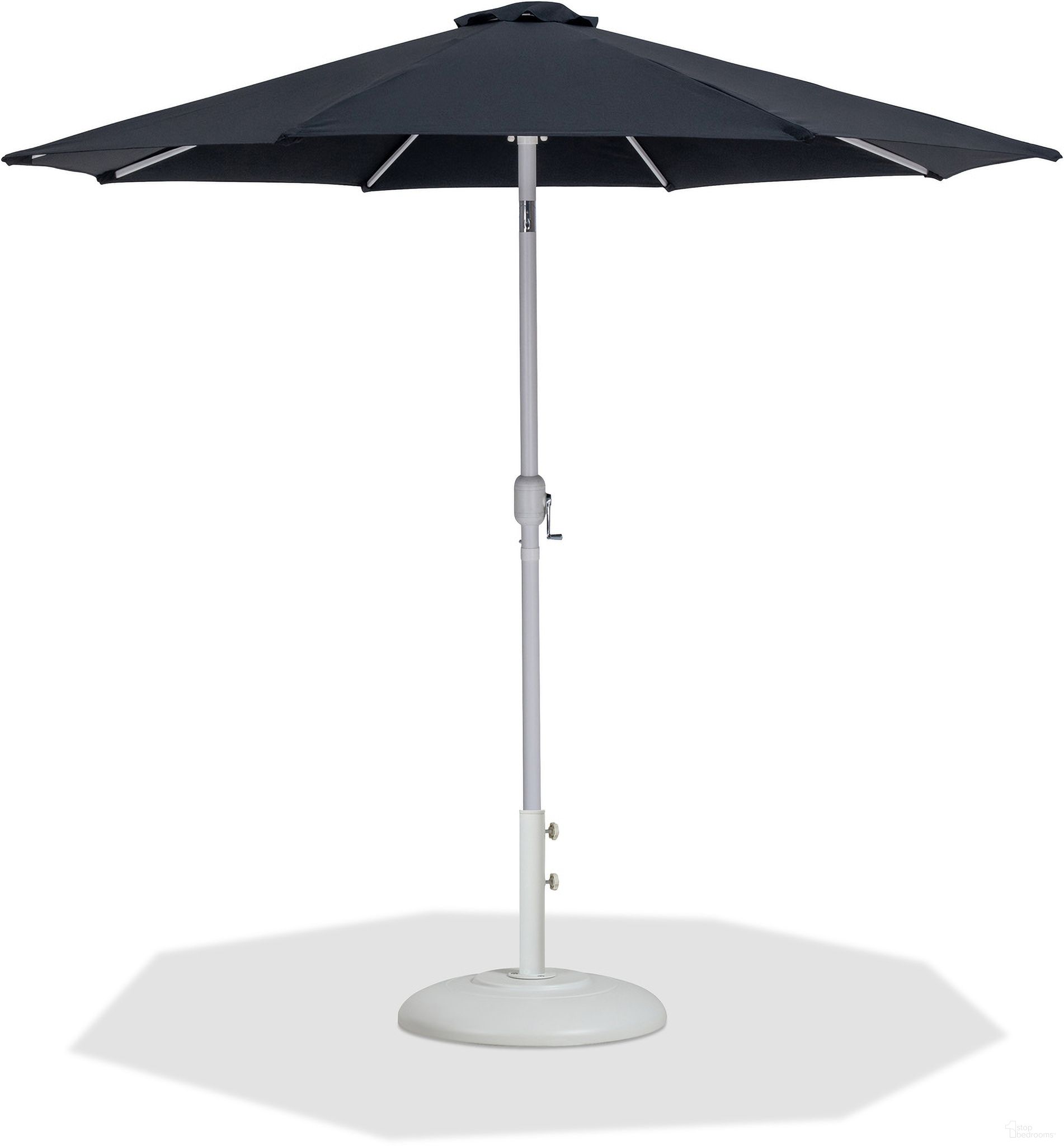 The appearance of Fiji Aluminum Patio Umbrella with Base Sets In Matte White and Black Fabric designed by Meridian in the modern / contemporary interior design. This matte white and black piece of furniture was selected by 1StopBedrooms from Fiji Collection to add a touch of cosiness and style into your home. Sku: 55015Black-U;350White. Material: Polyester.