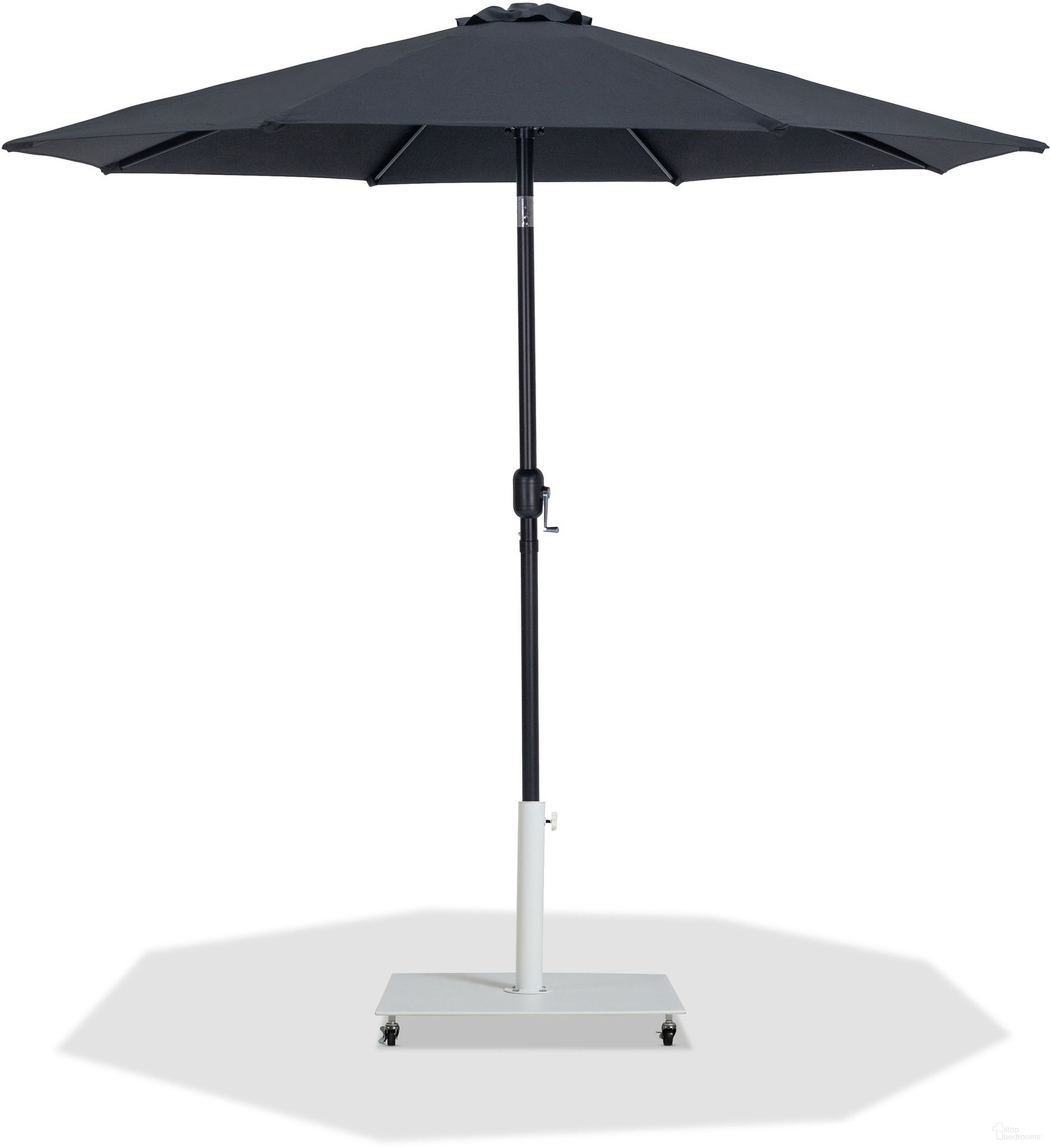 The appearance of Fiji Aluminum Patio Umbrella with Base Sets In Matte Black and Black Fabric designed by Meridian in the modern / contemporary interior design. This black and matte black piece of furniture was selected by 1StopBedrooms from Fiji Collection to add a touch of cosiness and style into your home. Sku: 55016Black-U;349White. Material: Polyester.