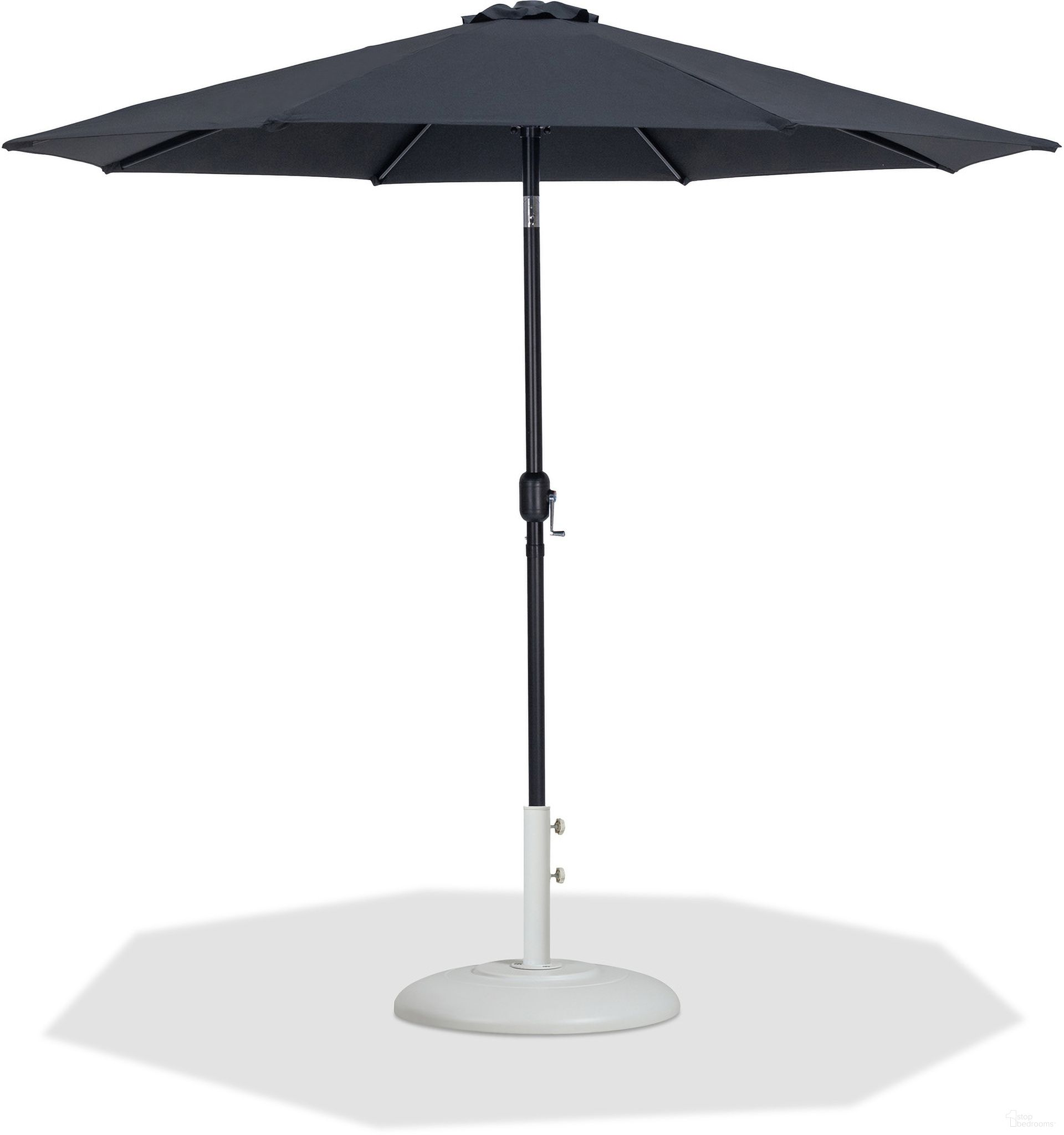 The appearance of Fiji Aluminum Patio Umbrella with Base Sets In Matte Black and Black Fabric designed by Meridian in the modern / contemporary interior design. This black and matte black piece of furniture was selected by 1StopBedrooms from Fiji Collection to add a touch of cosiness and style into your home. Sku: 55016Black-U;350White. Material: Polyester.