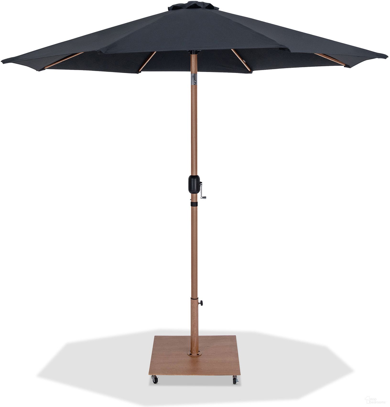 The appearance of Fiji Aluminum Patio Umbrella with Base Sets In Black Fabric and Teak designed by Meridian in the modern / contemporary interior design. This black and teak piece of furniture was selected by 1StopBedrooms from Fiji Collection to add a touch of cosiness and style into your home. Sku: 55014Black-U;349Teak. Material: Polyester.