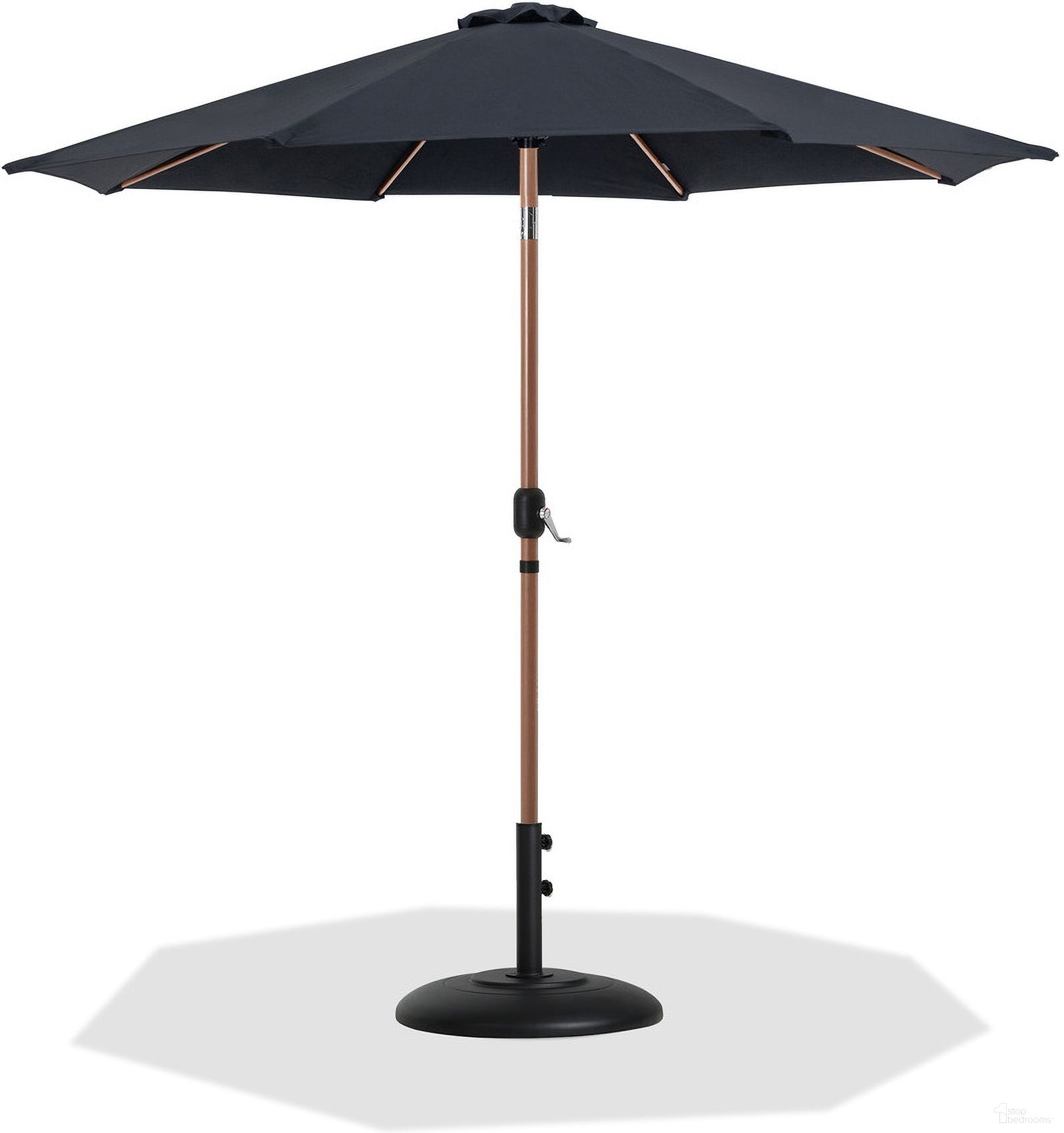 The appearance of Fiji Aluminum Patio Umbrella with Base Sets In Black Fabric and Teak designed by Meridian in the modern / contemporary interior design. This black and teak piece of furniture  was selected by 1StopBedrooms from Fiji Collection to add a touch of cosiness and style into your home. Sku: 55014Black-U;350Black. Material: Polyester.