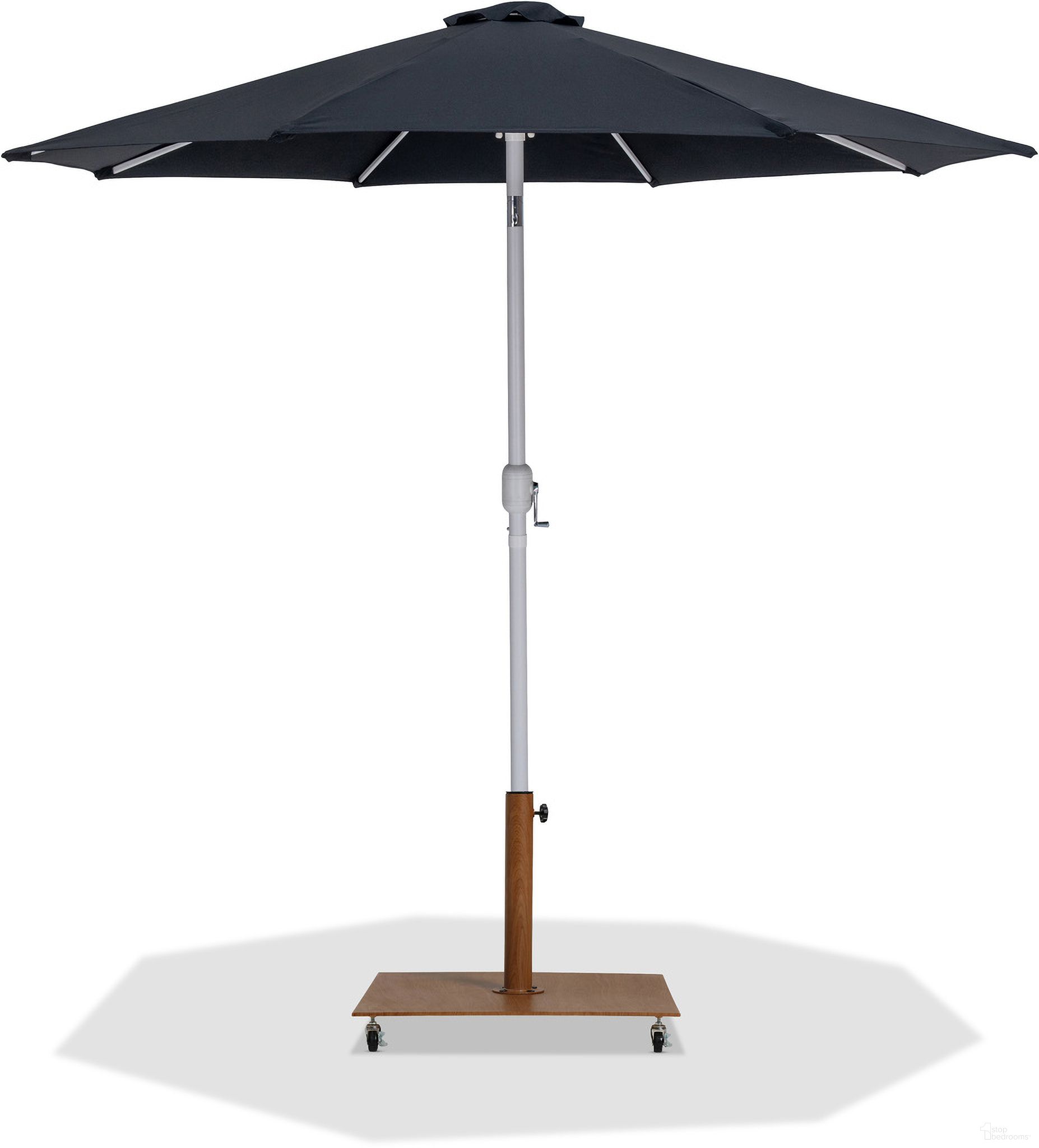 The appearance of Fiji Aluminum Patio Umbrella with Base Sets In Black Fabric and Matte White designed by Meridian in the modern / contemporary interior design. This matte white and black piece of furniture was selected by 1StopBedrooms from Fiji Collection to add a touch of cosiness and style into your home. Sku: 55015Black-U;349Teak. Material: Polyester.