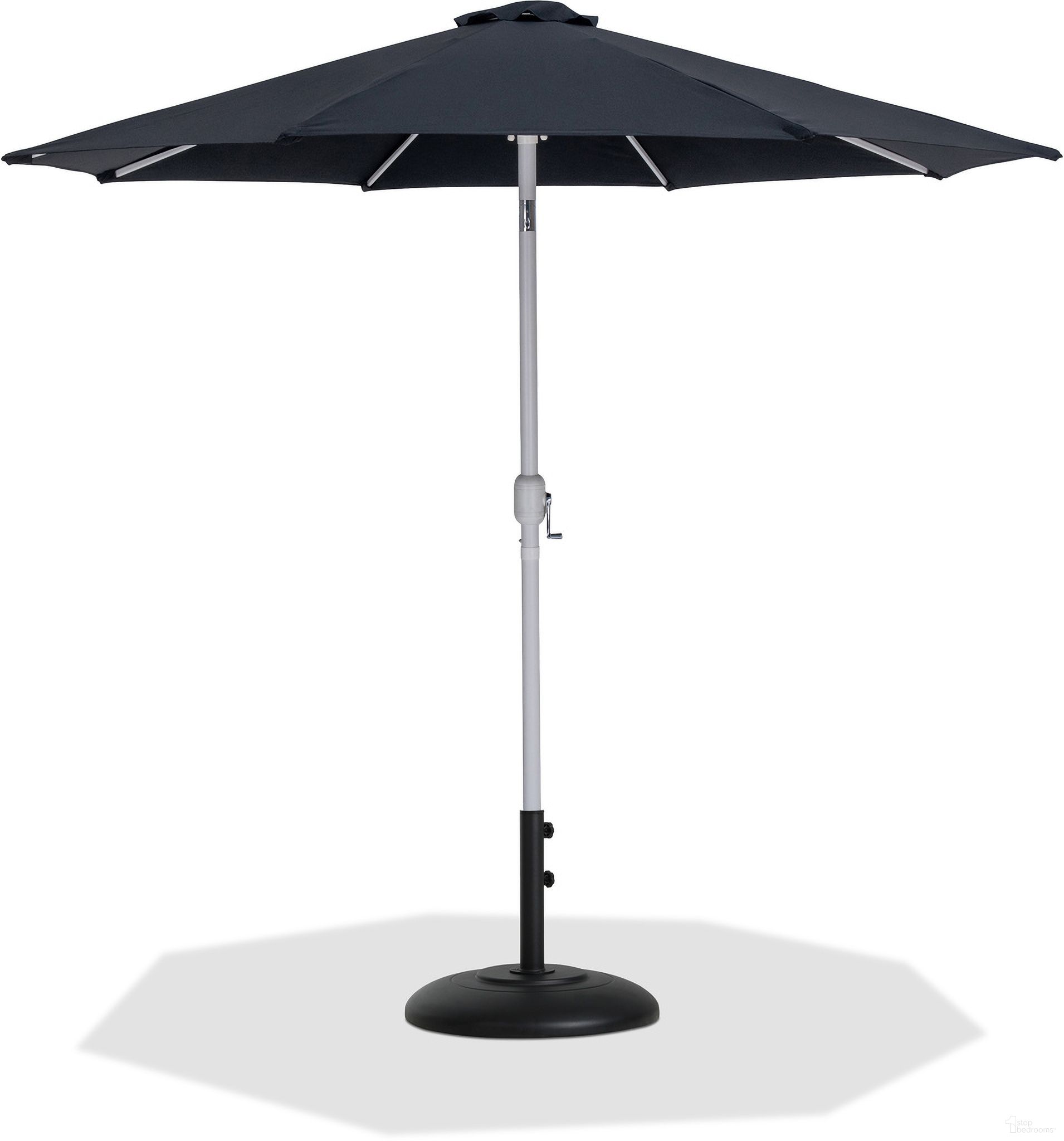 The appearance of Fiji Aluminum Patio Umbrella with Base Sets In Black Fabric and Matte White designed by Meridian in the modern / contemporary interior design. This matte white and black piece of furniture was selected by 1StopBedrooms from Fiji Collection to add a touch of cosiness and style into your home. Sku: 55015Black-U;350Black. Material: Polyester.