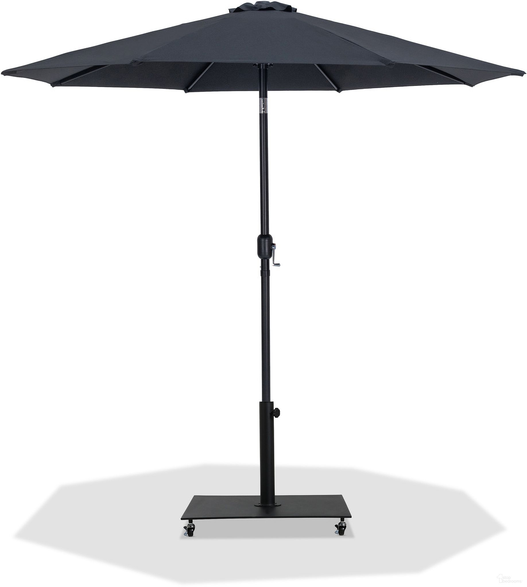The appearance of Fiji Aluminum Patio Umbrella with Base Sets In Black Fabric and Matte Black designed by Meridian in the modern / contemporary interior design. This black and matte black piece of furniture was selected by 1StopBedrooms from Fiji Collection to add a touch of cosiness and style into your home. Sku: 55016Black-U;349Black. Material: Polyester.