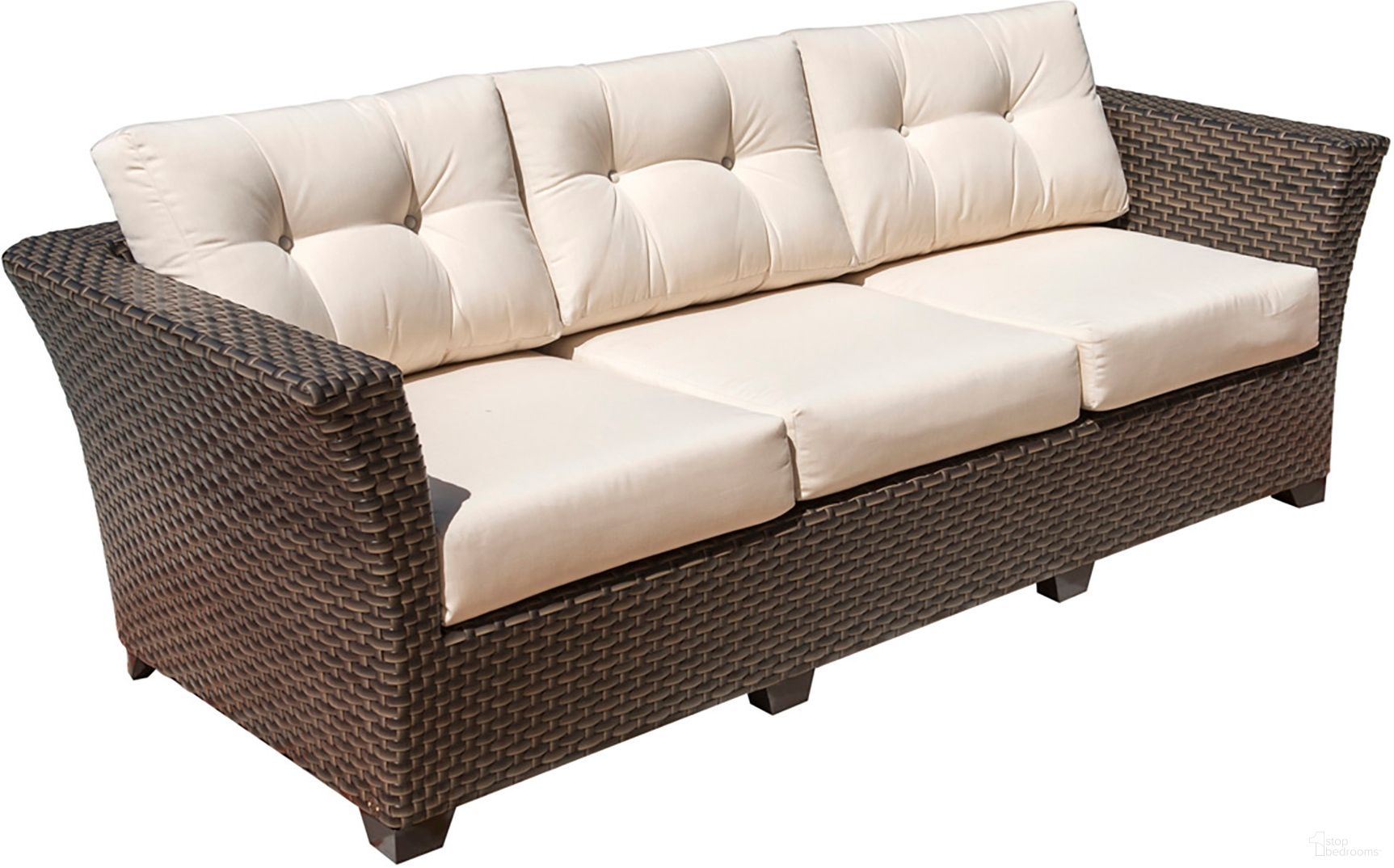 The appearance of Fiji Sofa with Cushions In Brown designed by Pelican Reef in the traditional interior design. This brown piece of furniture  was selected by 1StopBedrooms from Fiji Collection to add a touch of cosiness and style into your home. Sku: 901-1347-ATQ-S. Material: Aluminum.