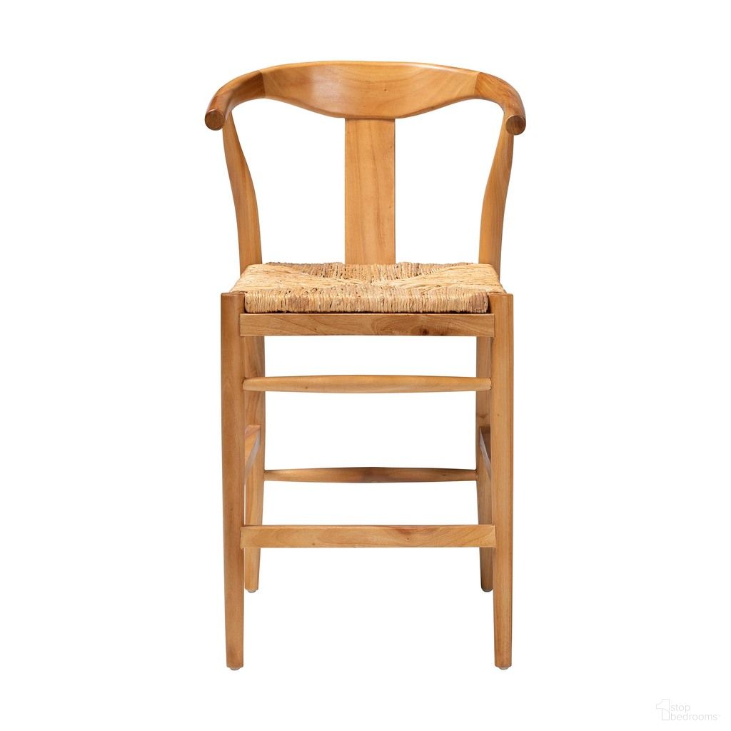 Fika Counter Stool with Woven Seagrass Seat In Honey and Natural Brown