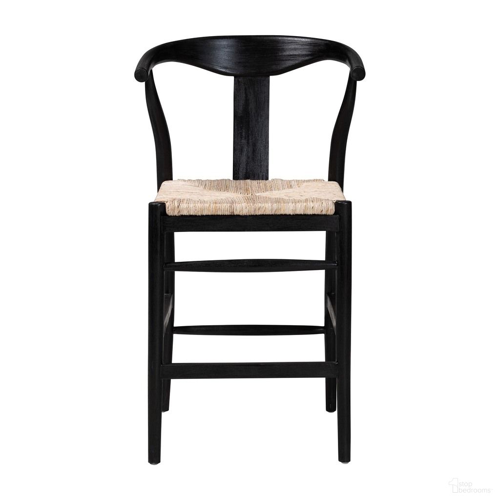 Fika Wishbone Counter Stool with Handwoven Seagrass Seat In Black and Brown