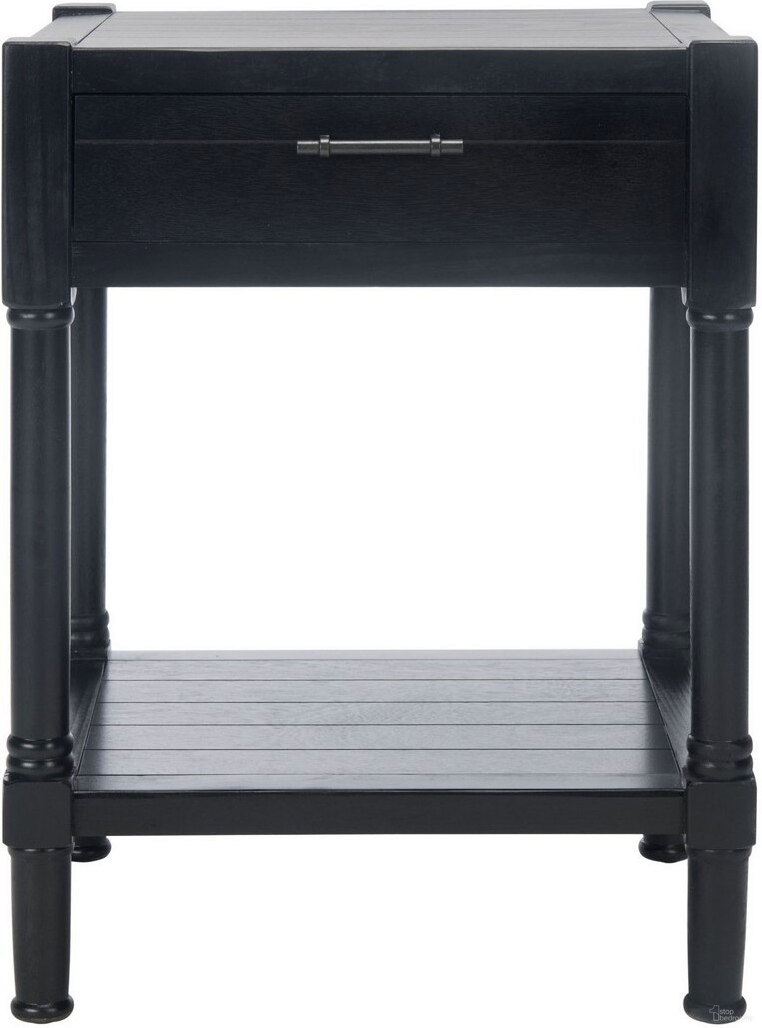 The appearance of Filbert 1 Drawer Accent Table in Black designed by Safavieh in the modern / contemporary interior design. This black piece of furniture  was selected by 1StopBedrooms from Filbert Collection to add a touch of cosiness and style into your home. Sku: ACC5711B. Material: Wood.