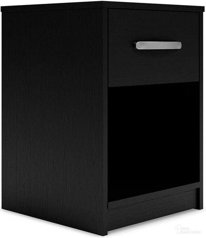 The appearance of Finch Nightstand In Black designed by Signature Design by Ashley in the transitional interior design. This black piece of furniture was selected by 1StopBedrooms from Finch Collection to add a touch of cosiness and style into your home. Sku: EB3392-191. Material: Wood.