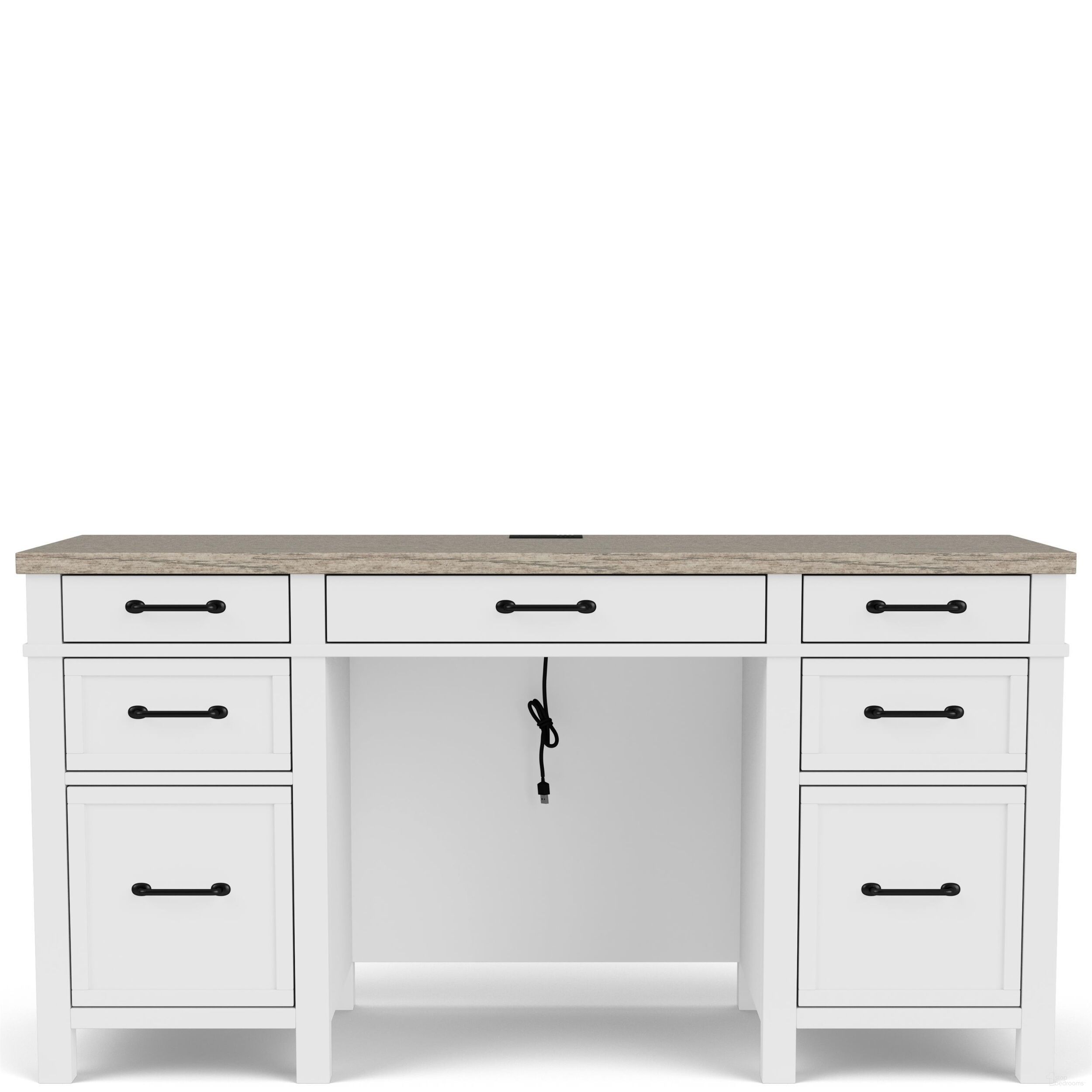 The appearance of Finn Executive Desk In Cloud and Fog designed by Riverside Furniture in the country / farmhouse interior design. This cloud/fog piece of furniture was selected by 1StopBedrooms from Finn Collection to add a touch of cosiness and style into your home. Sku: 28631.