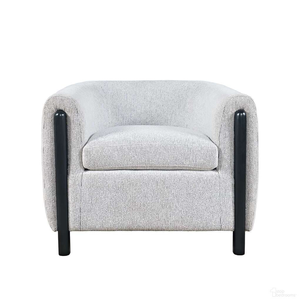 The appearance of Finn Textured Upholstered Barrel Accent Chair with Exposed Wood Frame In Black designed by Jofran in the modern / contemporary interior design. This black piece of furniture  was selected by 1StopBedrooms from Finn Collection to add a touch of cosiness and style into your home. Sku: FINN-CH-BLK. Material: Upholstery.