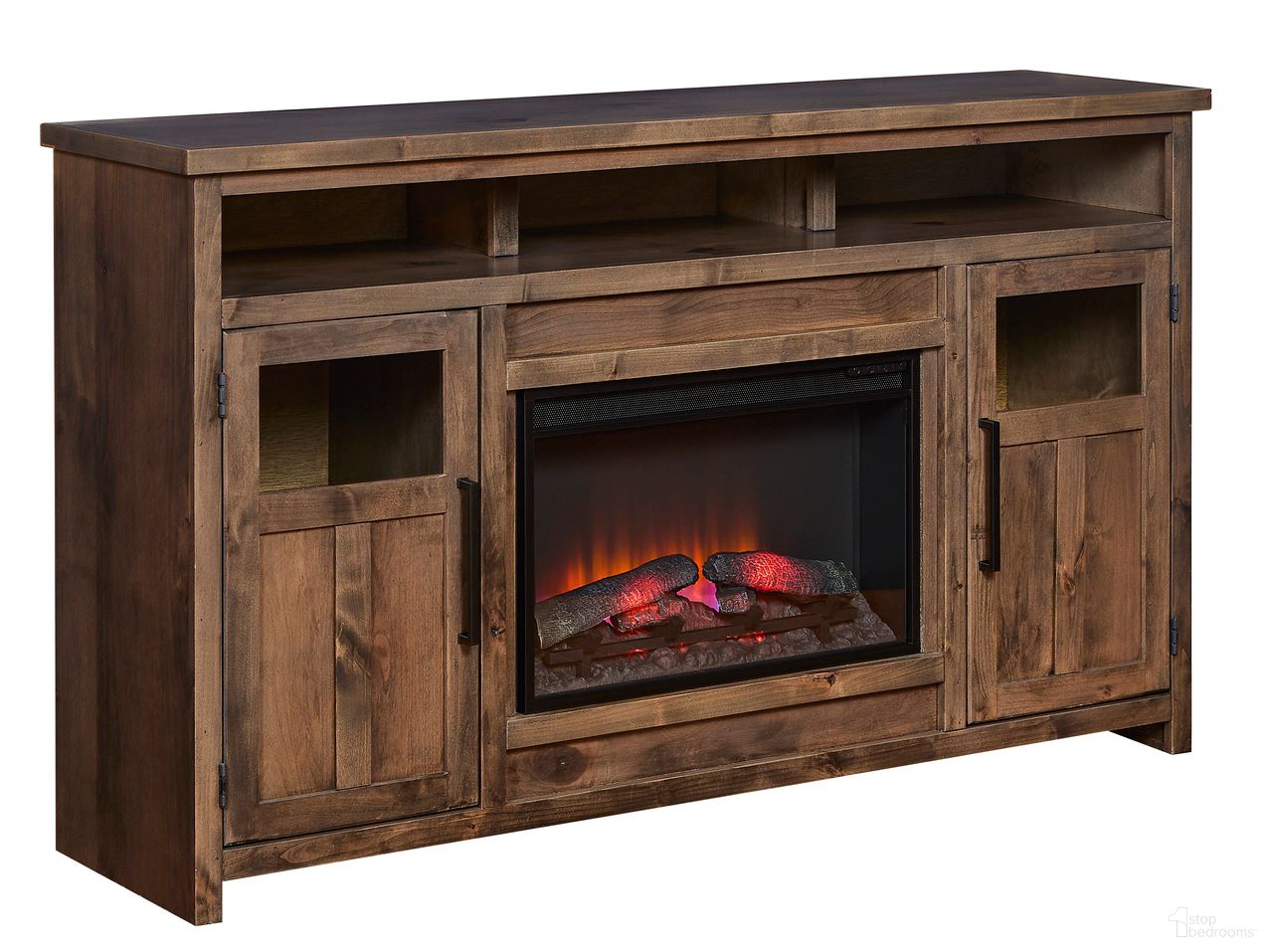The appearance of Finnegan 66 Inch Fireplace Console In Sandy Brown designed by Aspenhome in the country / farmhouse interior design. This sand brown piece of furniture  was selected by 1StopBedrooms from Finnegan Collection to add a touch of cosiness and style into your home. Sku: DTT1940-SBR. Material: Wood.